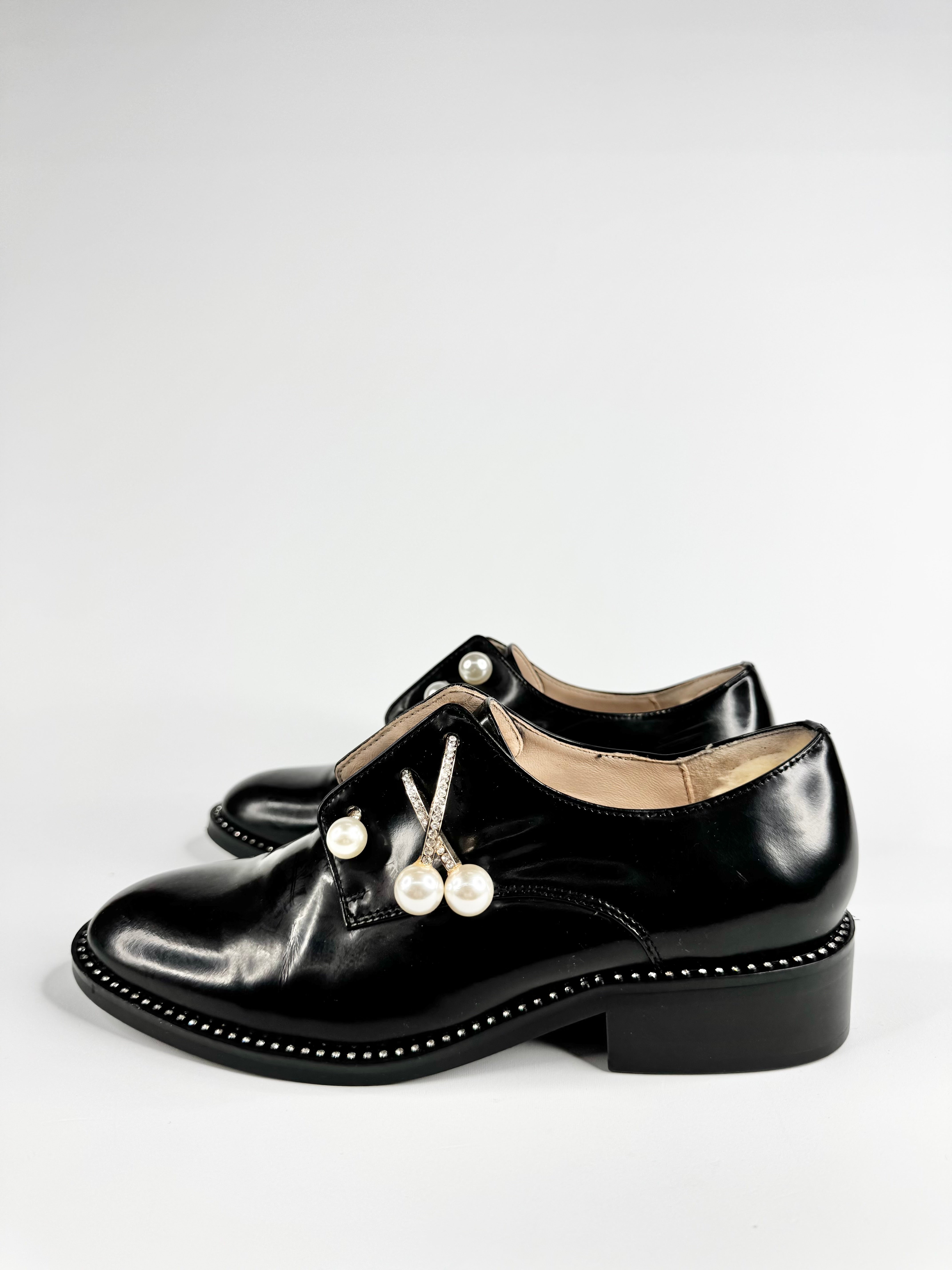 Suttonsnug Black Diamonte & Faux Pearl Embellished Loafers - EU35