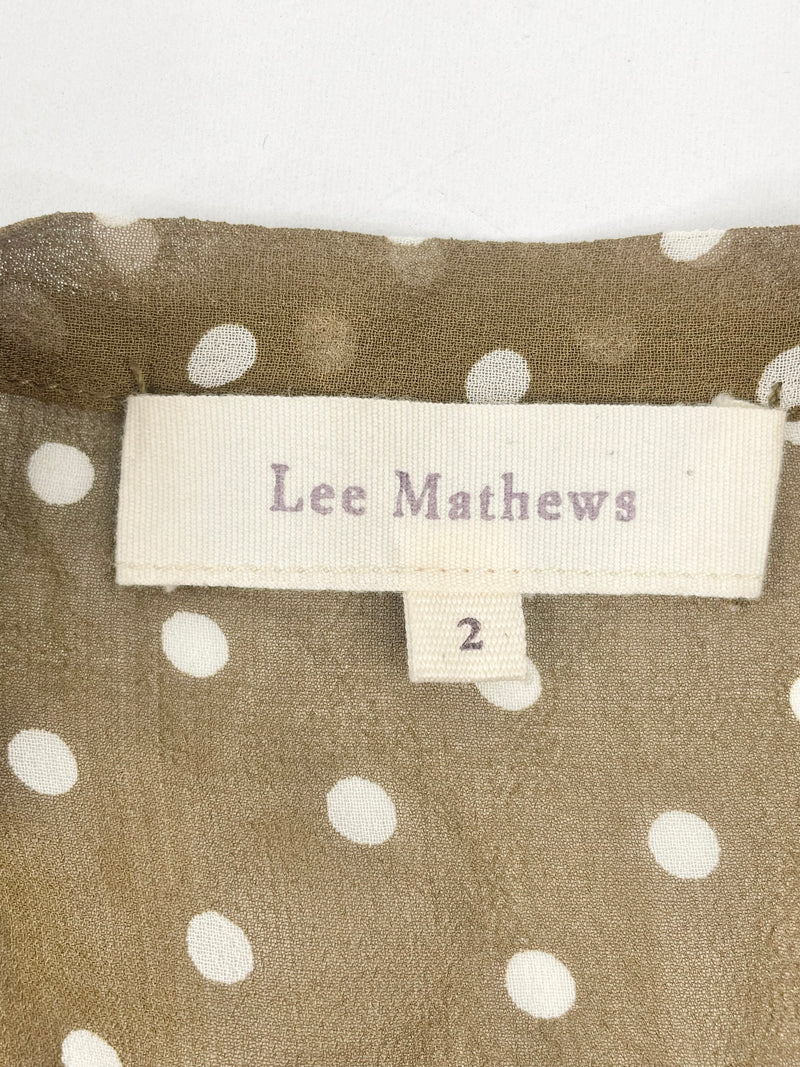 Lee Mathews Taupe Dotted Sheer Silk Blouse - AU10