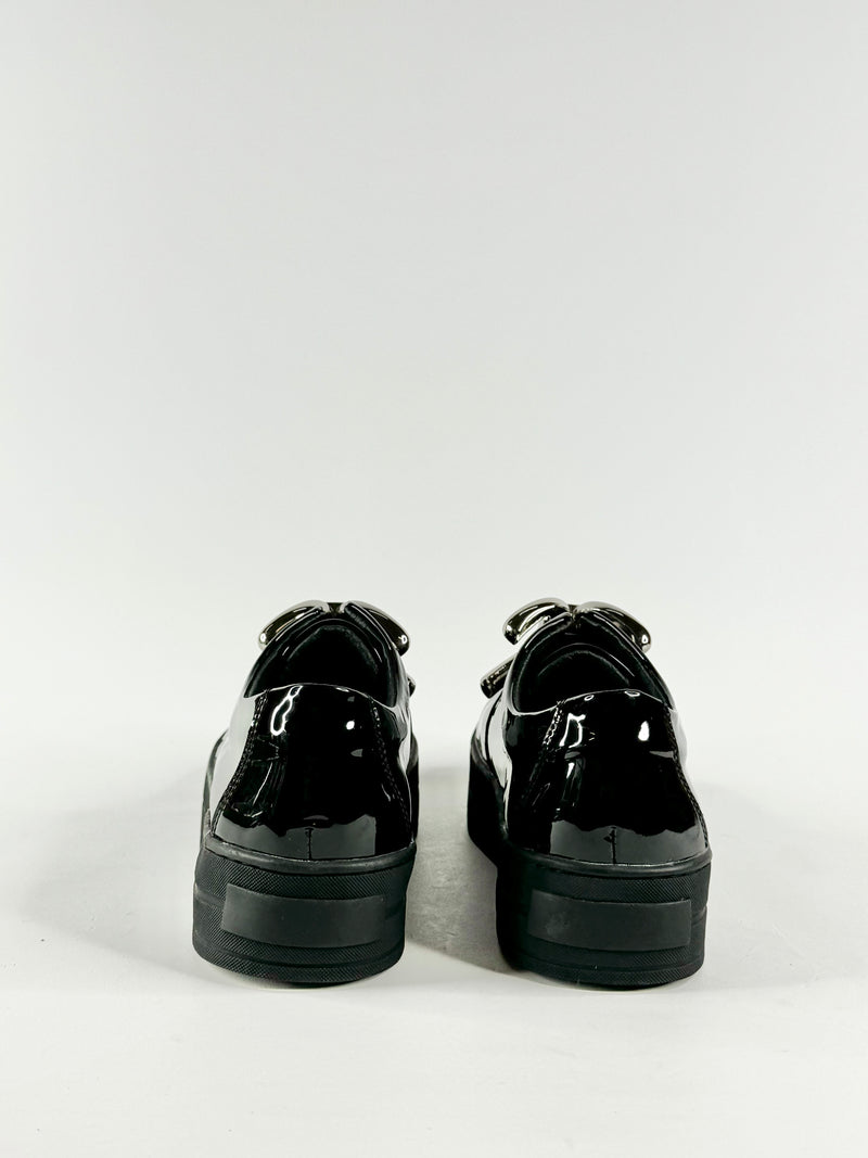 Black Patent leather Platform Slip On Shoes - EU38