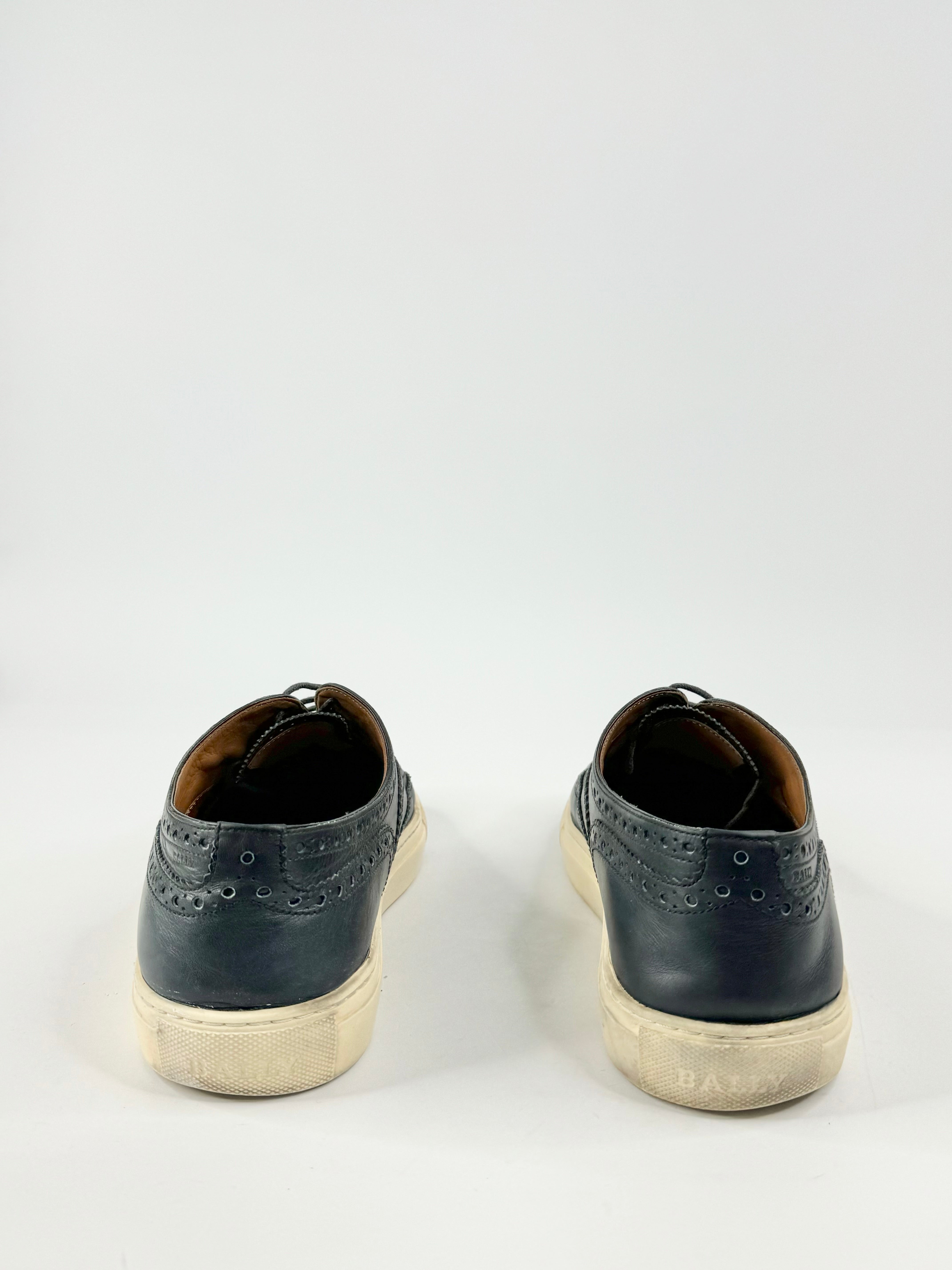 Bally Navy Blue Brogue Leather Sneakers - US9D