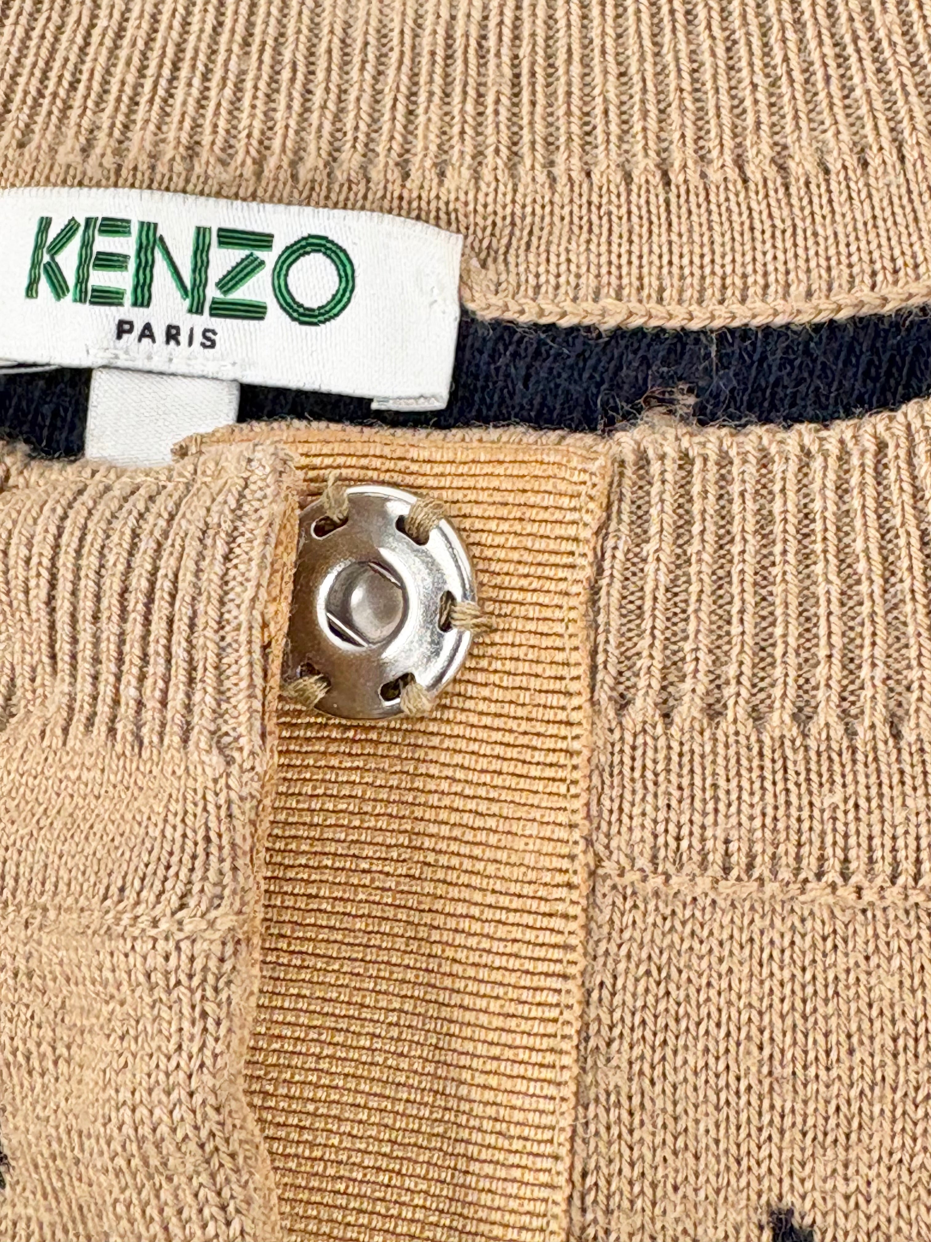 Kenzo Taupe & Black Teardrop Patterned Wool-Blend Cardigan - AU8