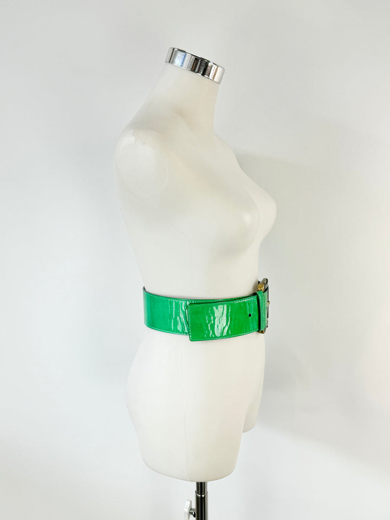 GF Ferre Jade Green Patent Leather Belt - S/M