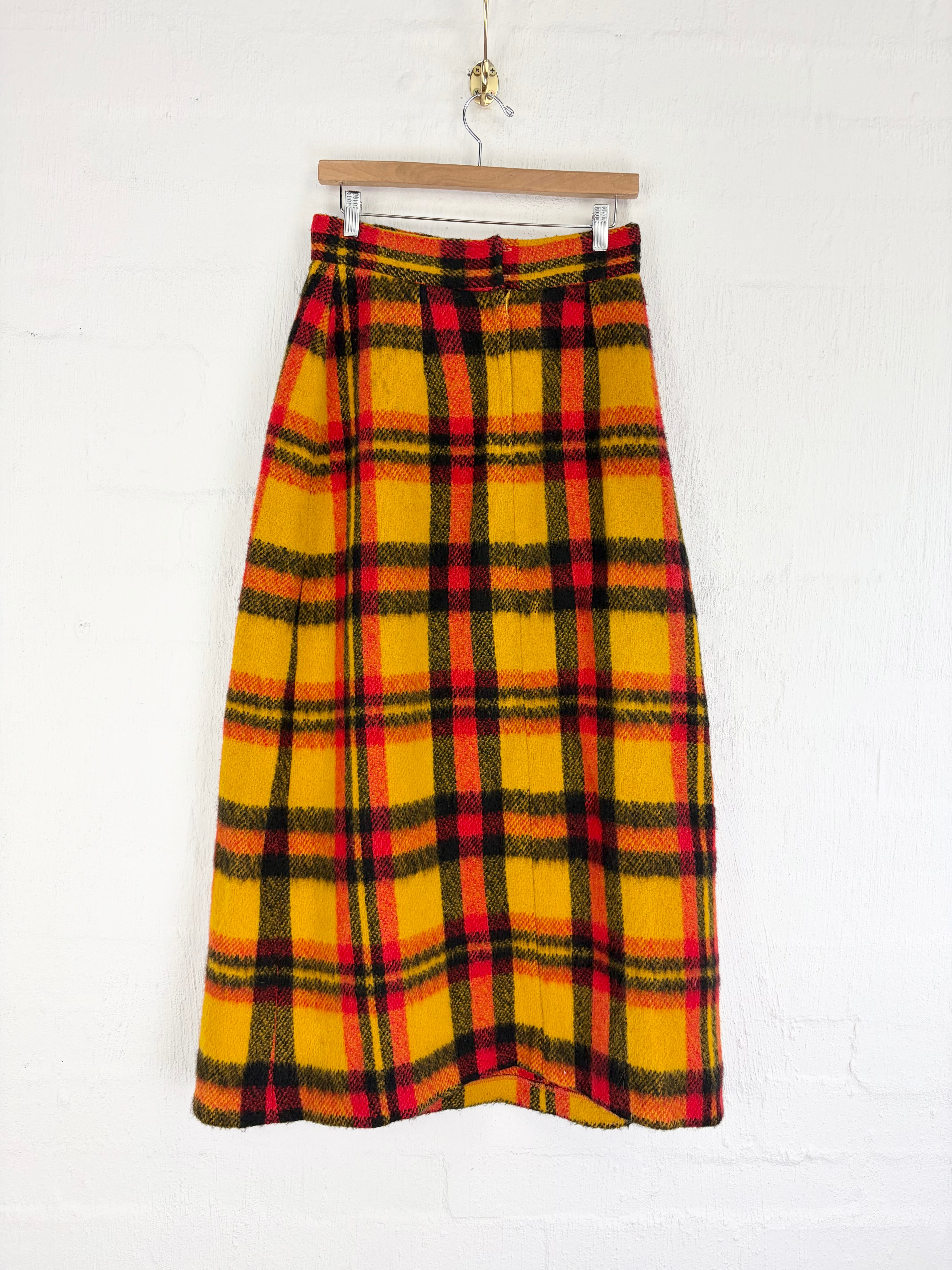 Vintage Len Vogue Orange Gold & Black Plaid Maxi Skirt - AU10/12