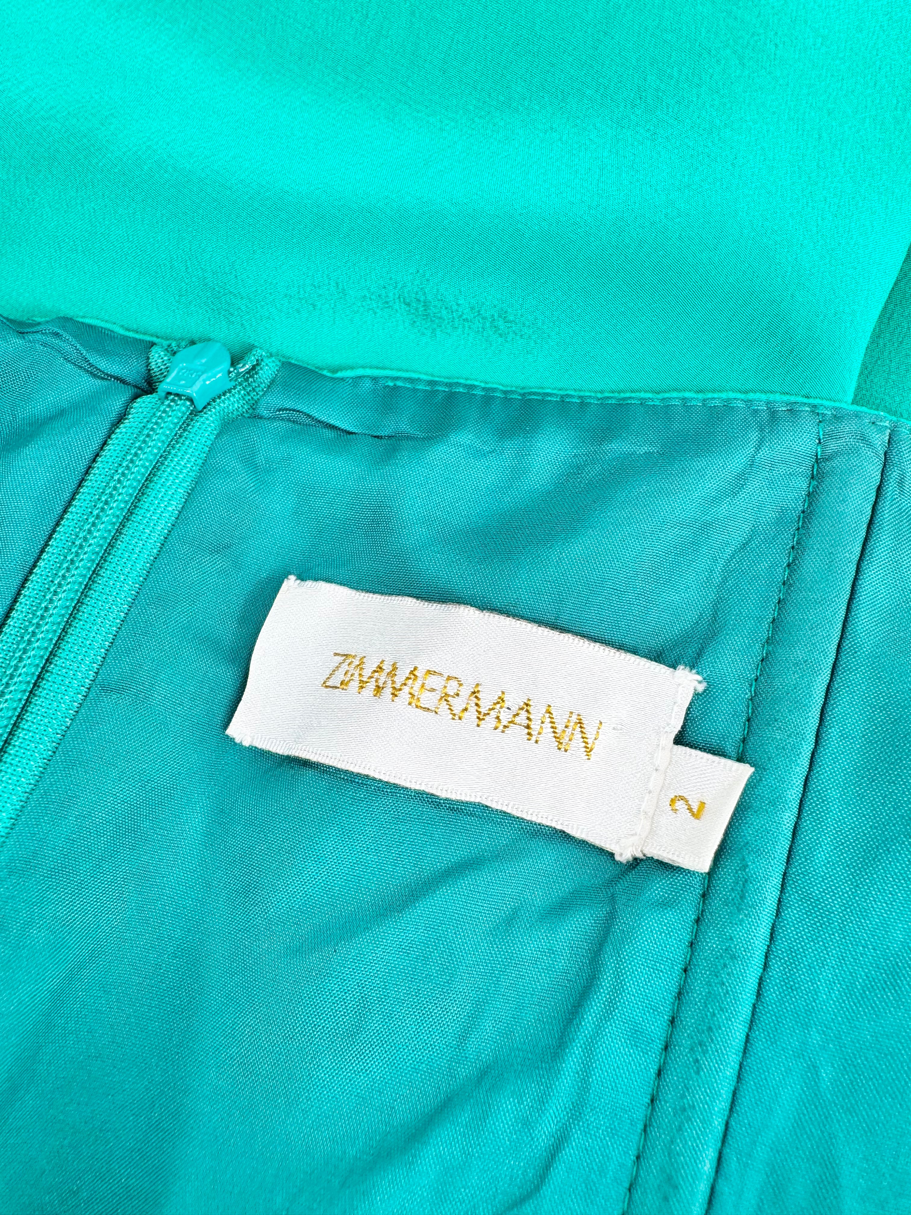 Zimmermann Emerald Green Strapless Silk Mini Dress - AU10