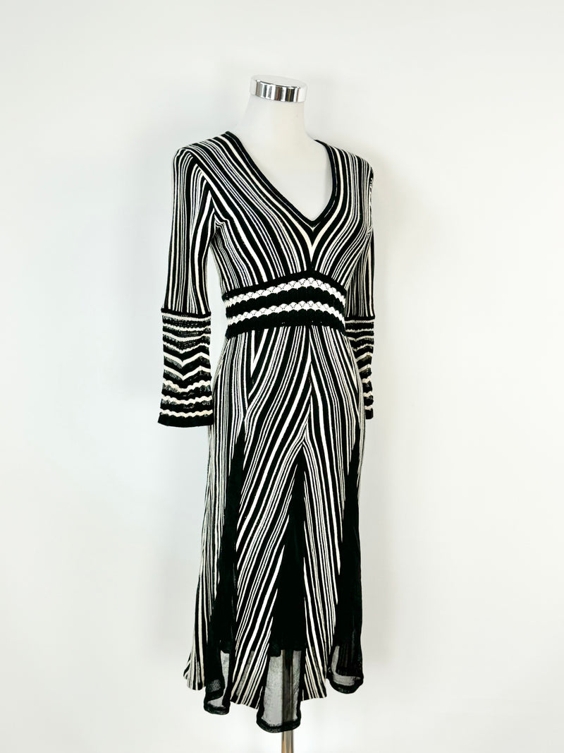 Sabbatini Black & Cream Striped Wool Dress - AU8/10