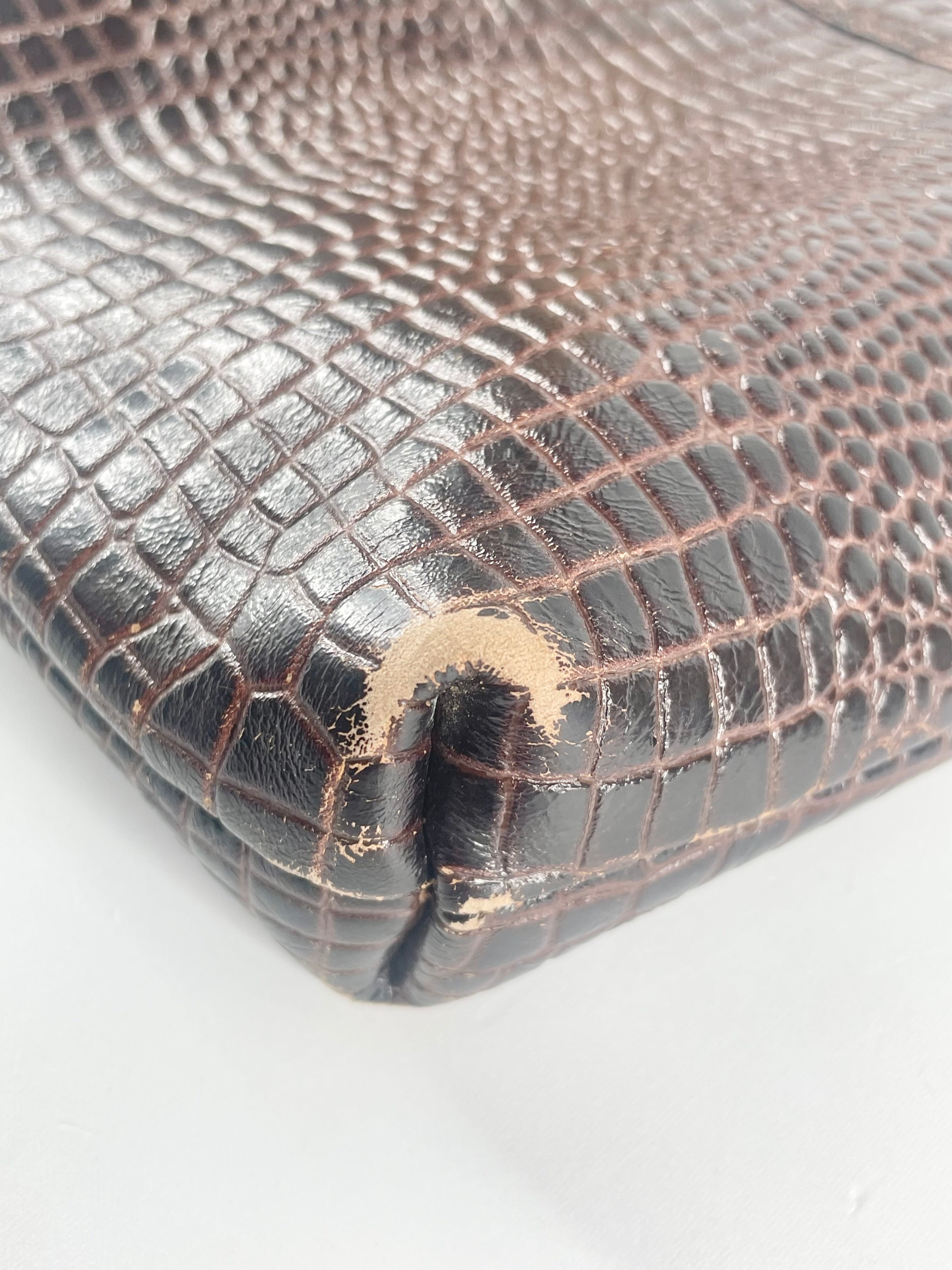 Manzoni Brown Leather Snakeskin Tote Bag