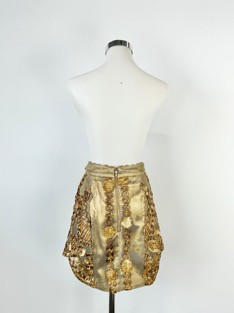 Asilio Metallic Gold 'Grand Stand' Lace Miniskirt - AU6/8