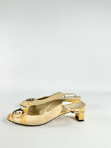 Stuart Weitzman Yellow & Cream Peep Toe Heels - EU41