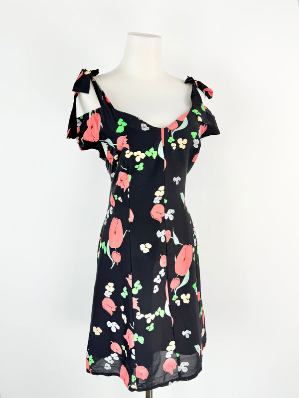 Alice McCall 'Confetti' Black & Floral Silk Blend Summer Dress - AU10
