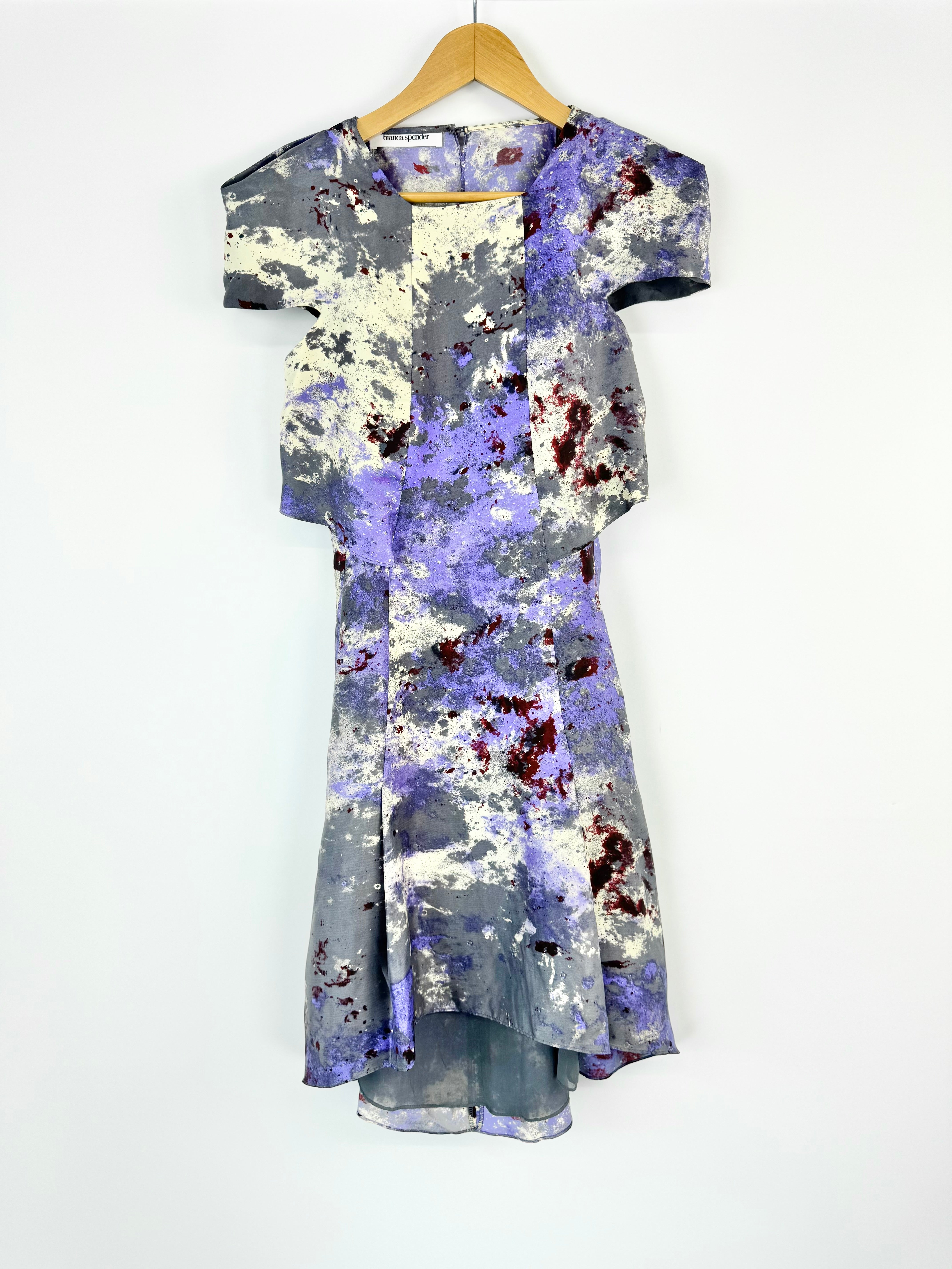 Bianca Spender Grey & Purple Silk Backless Cocktail Dress - AU6