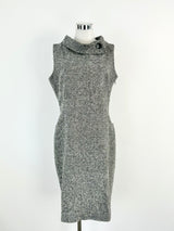 Hobbs Black & White Tweed Midi Dress - AU12