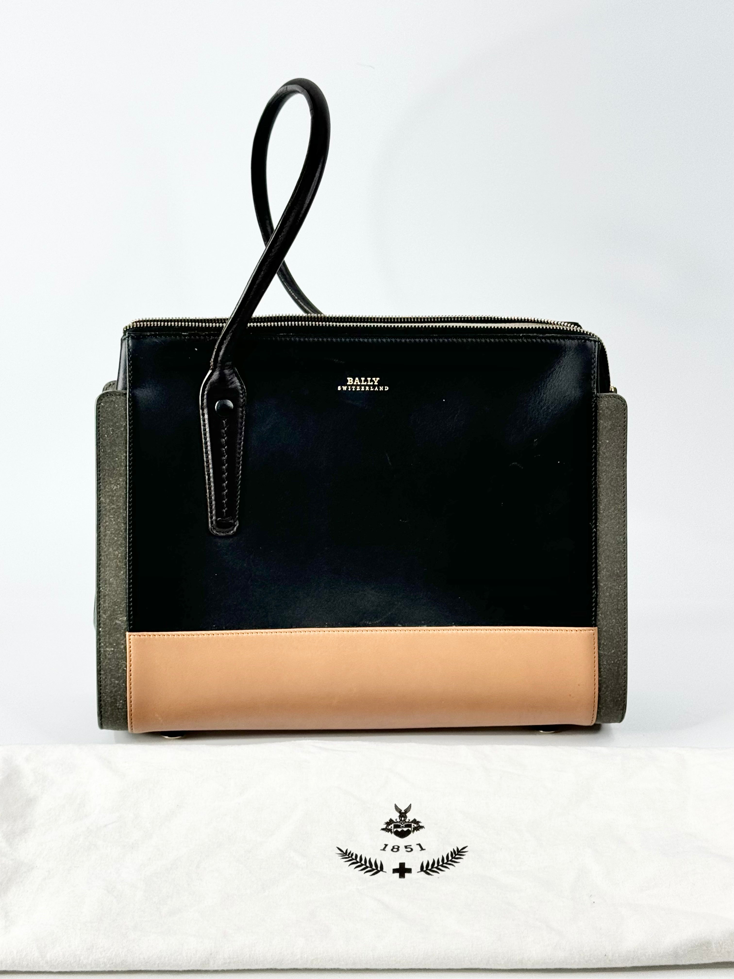 Bally Black Grey & Tan Tricolour Tote Bag