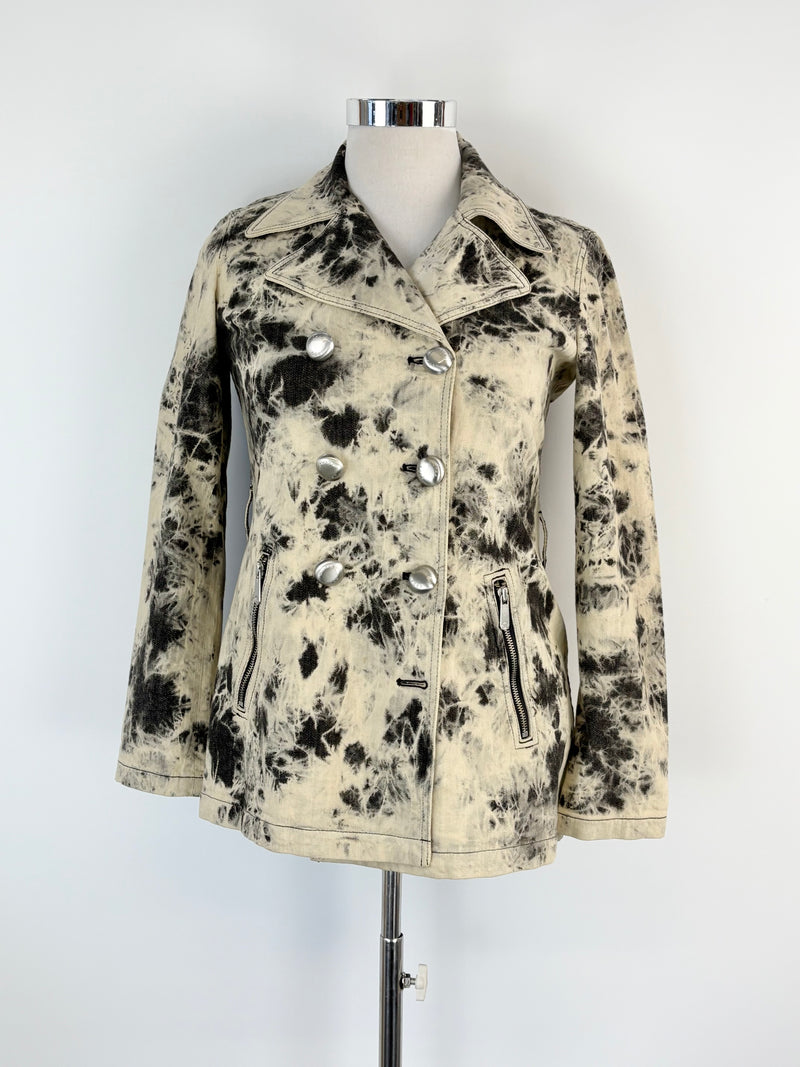 Michael by Michael Kors Off-White & Black Tie-Dye Denim Jacket - AU10/12
