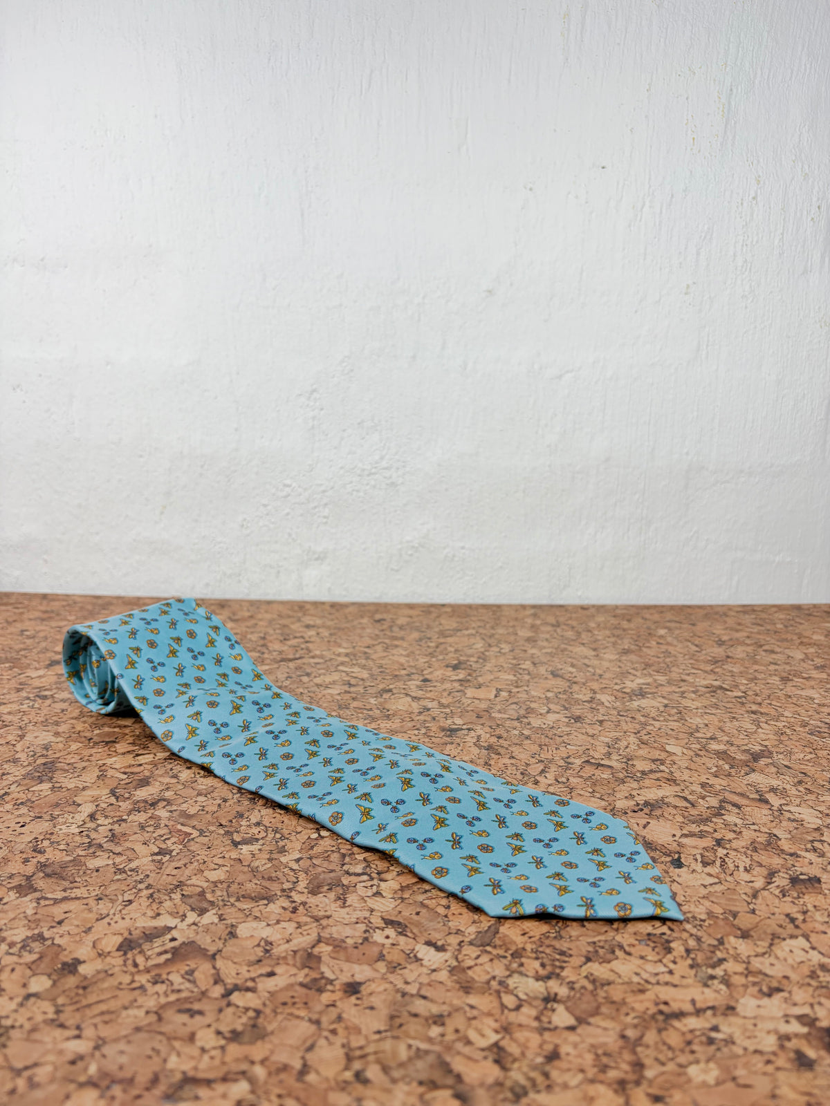 Salvatore Ferragamo Sky Blue Butterfly Bee and Snail Motif Silk Tie