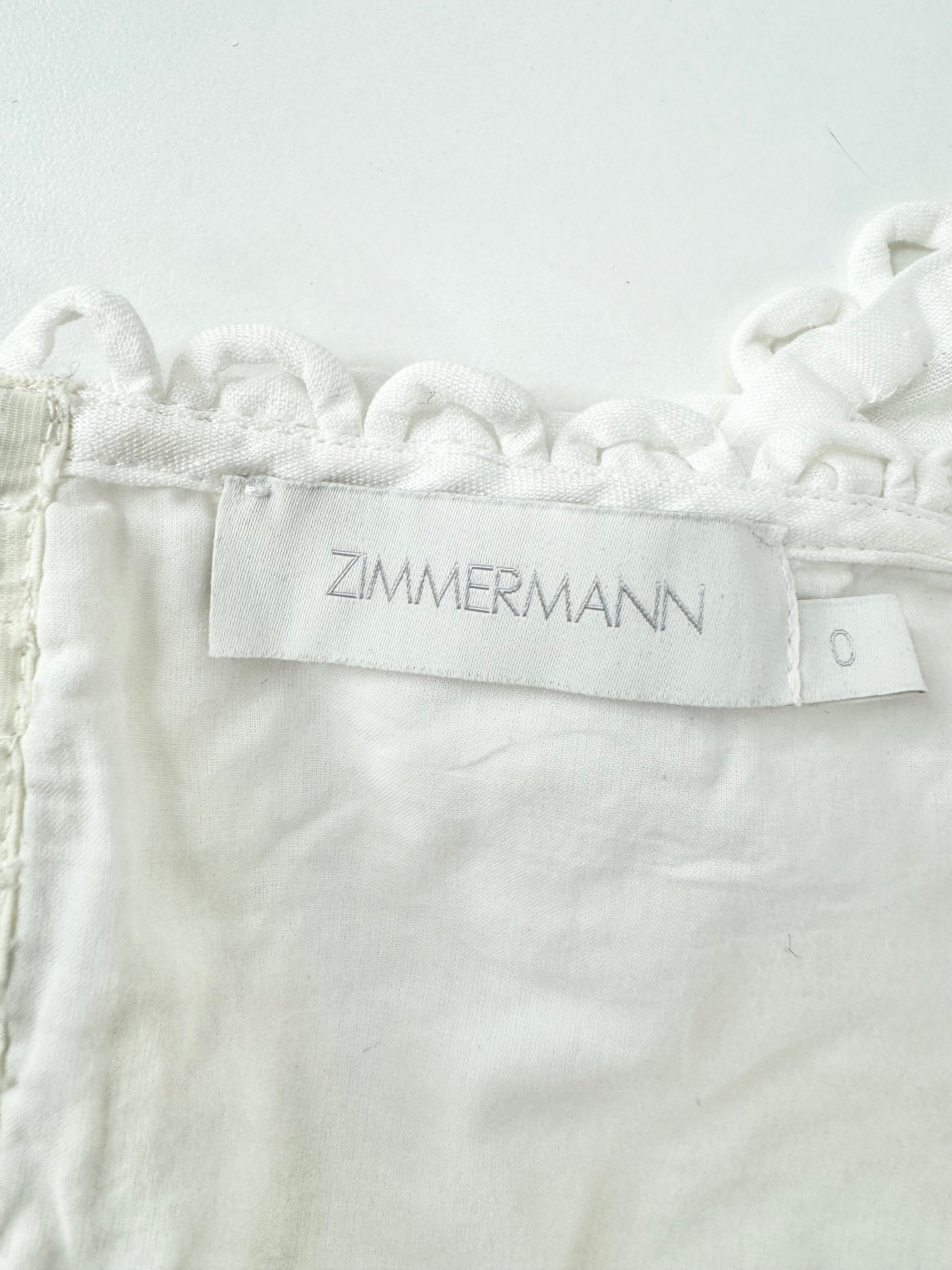 Zimmermann White Linen Puff Sleeve Crop Top - AU6/8