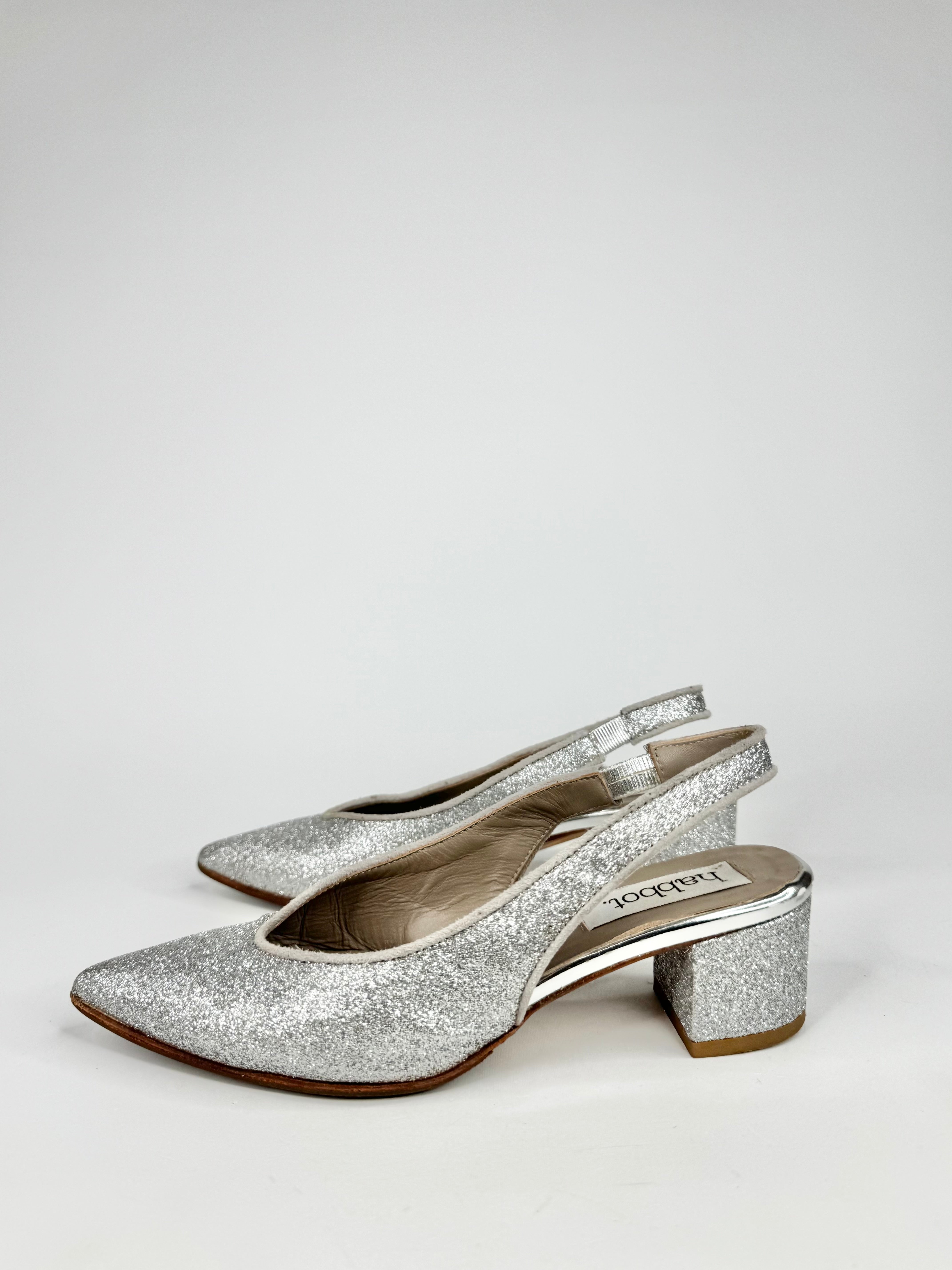 Habbot 'Gabba' Glittery Silver Sling Backs - EU35