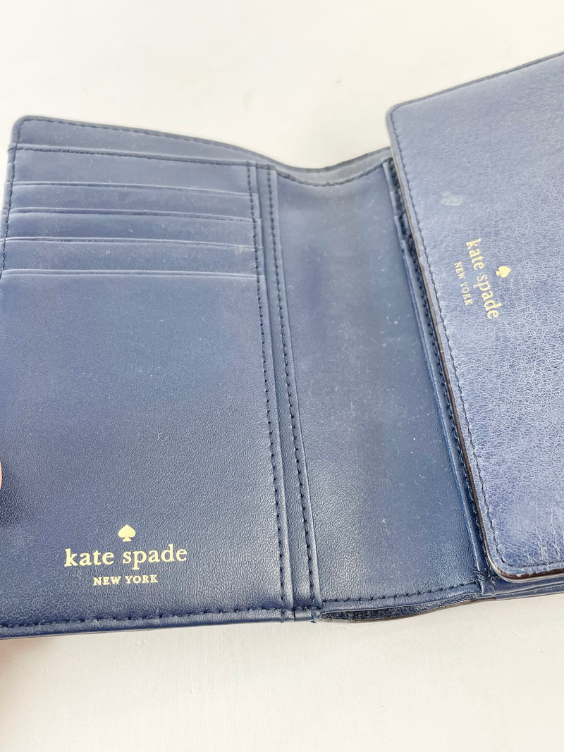 Kate Spade Navy Blue Leather Trifold Wallet