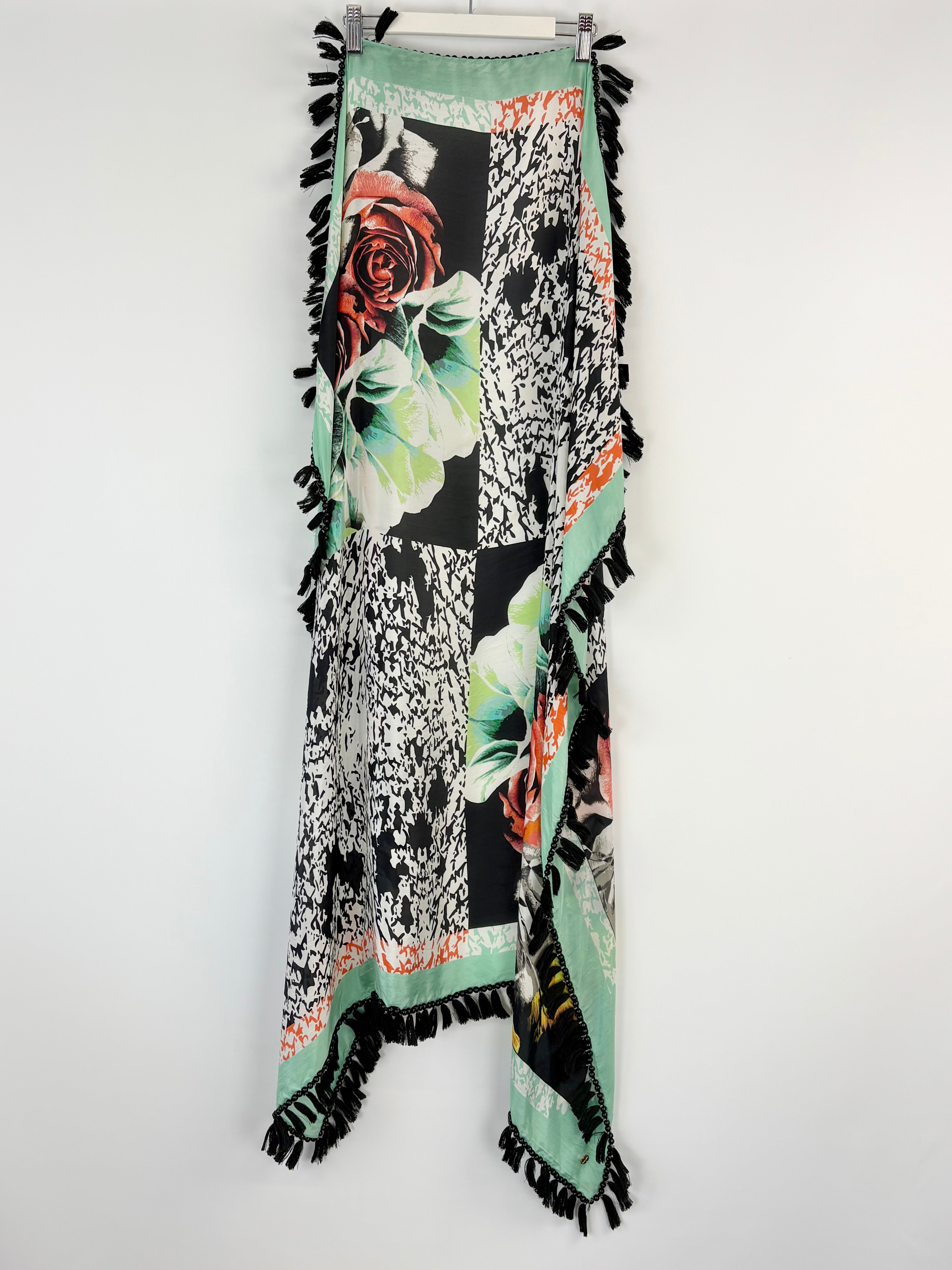 Mimco Turquoise Roses & Abstract Print Silk Scarf