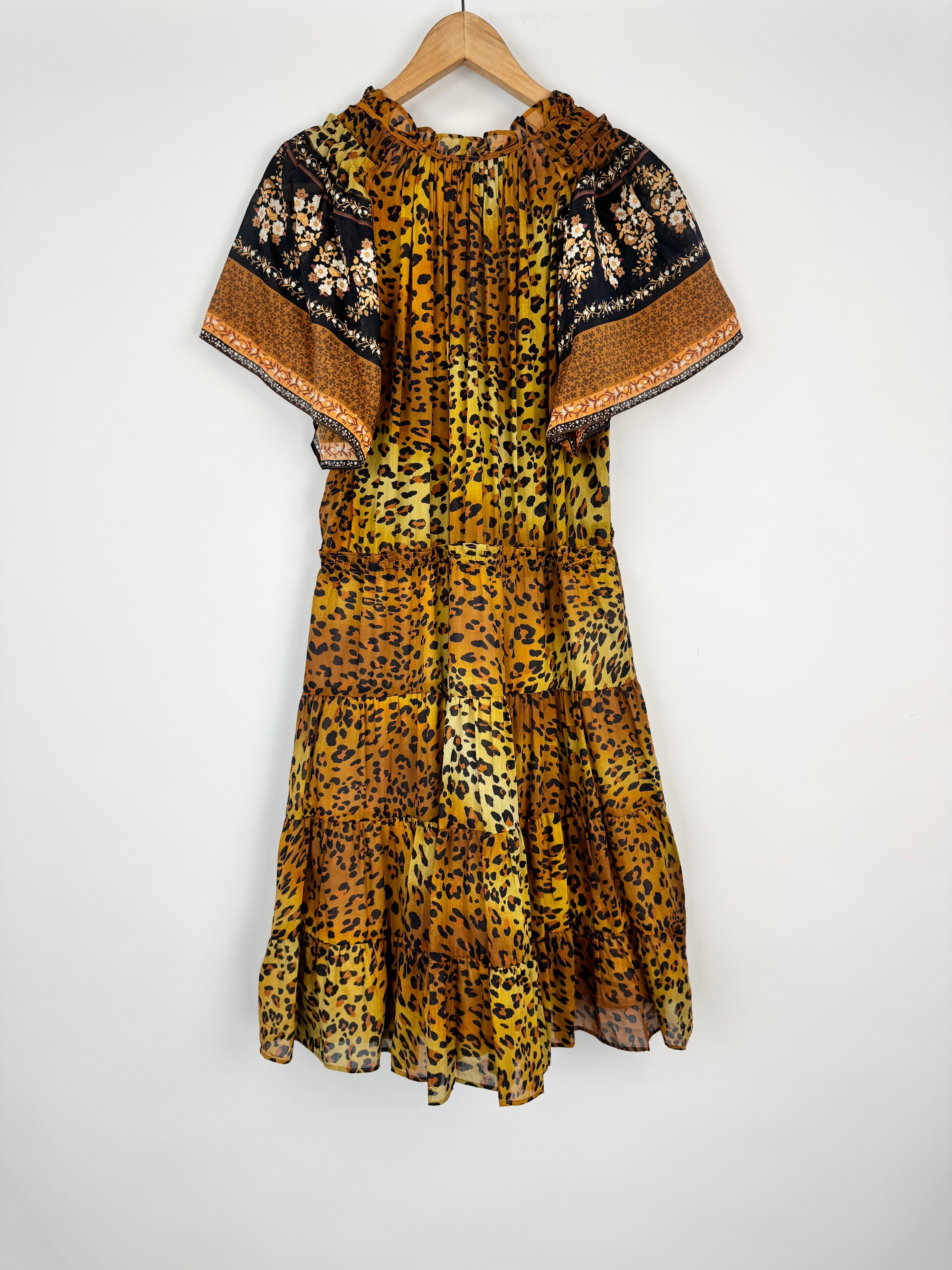 Kobi Halperin Silk & Cotton 'Jolie' Leopard Print Pattern Dress - AU14/16