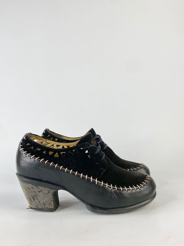 John Fluevog Black 'Cheerful' Heeled Lace Ups - EU38.5