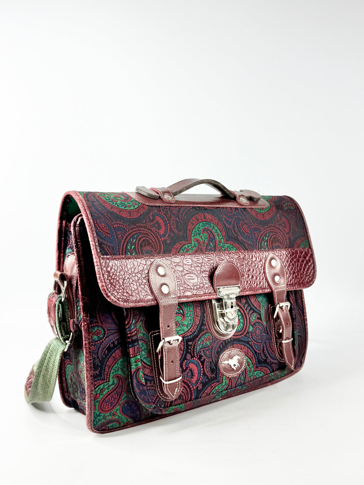 Vintage Burgundy & Forest Green Paisley Patterned Briefcase