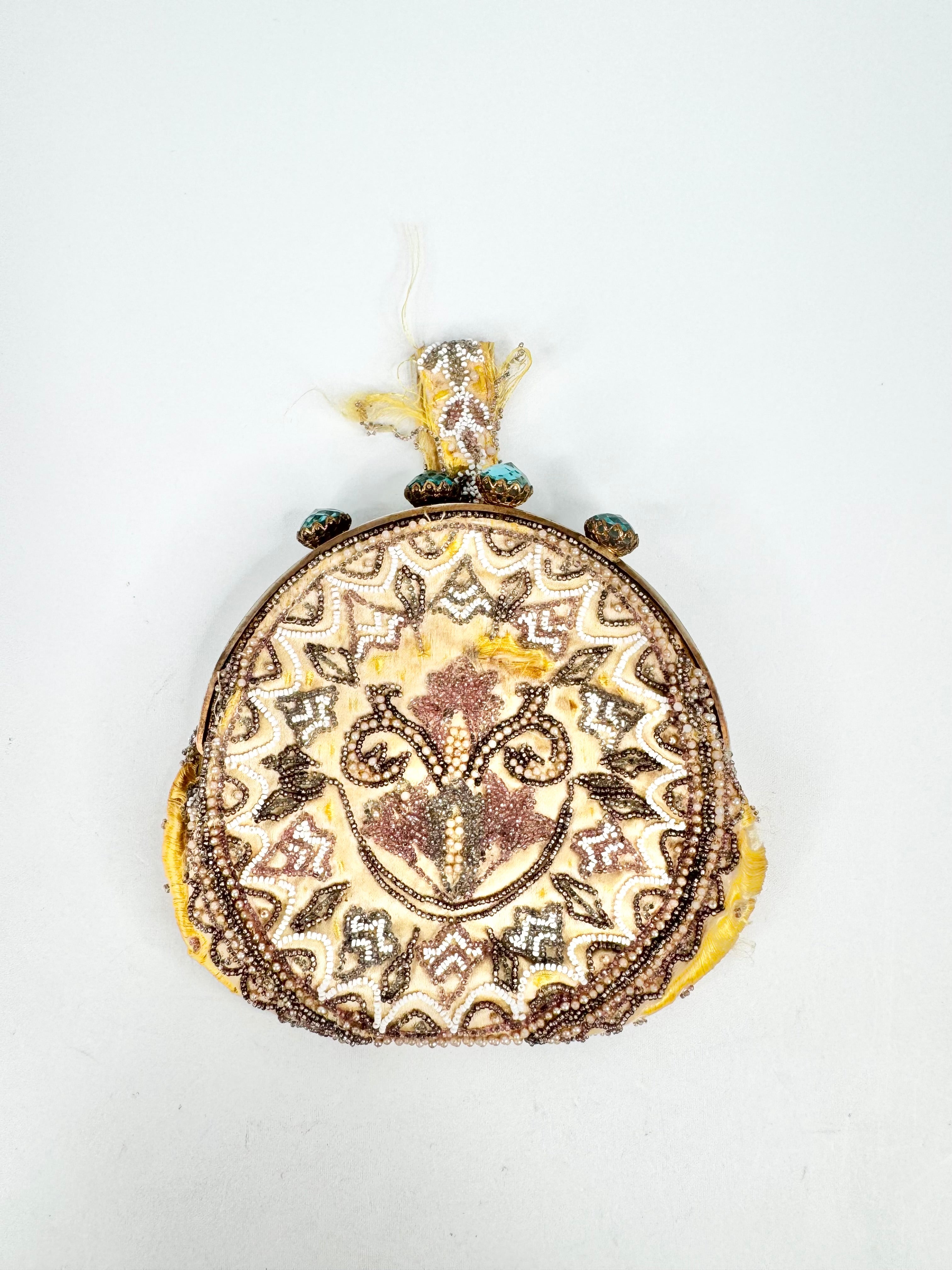Vintage Handmade French Gold Beaded Evening Purse