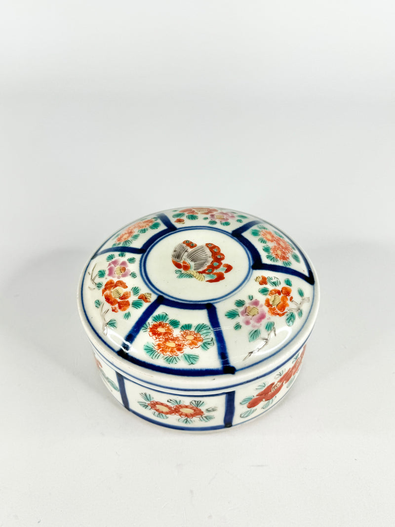 Antique Blue & Red Floral Lidded Dish