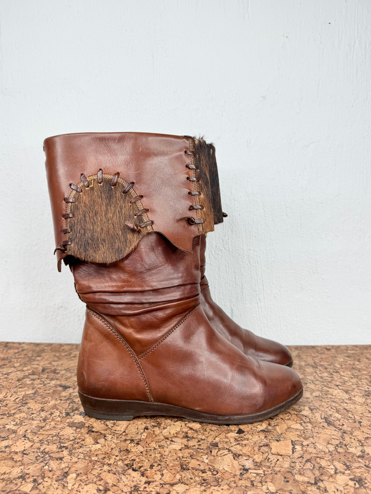 Vintage Buttero Mahogany Leather & Fur Boots - EU36