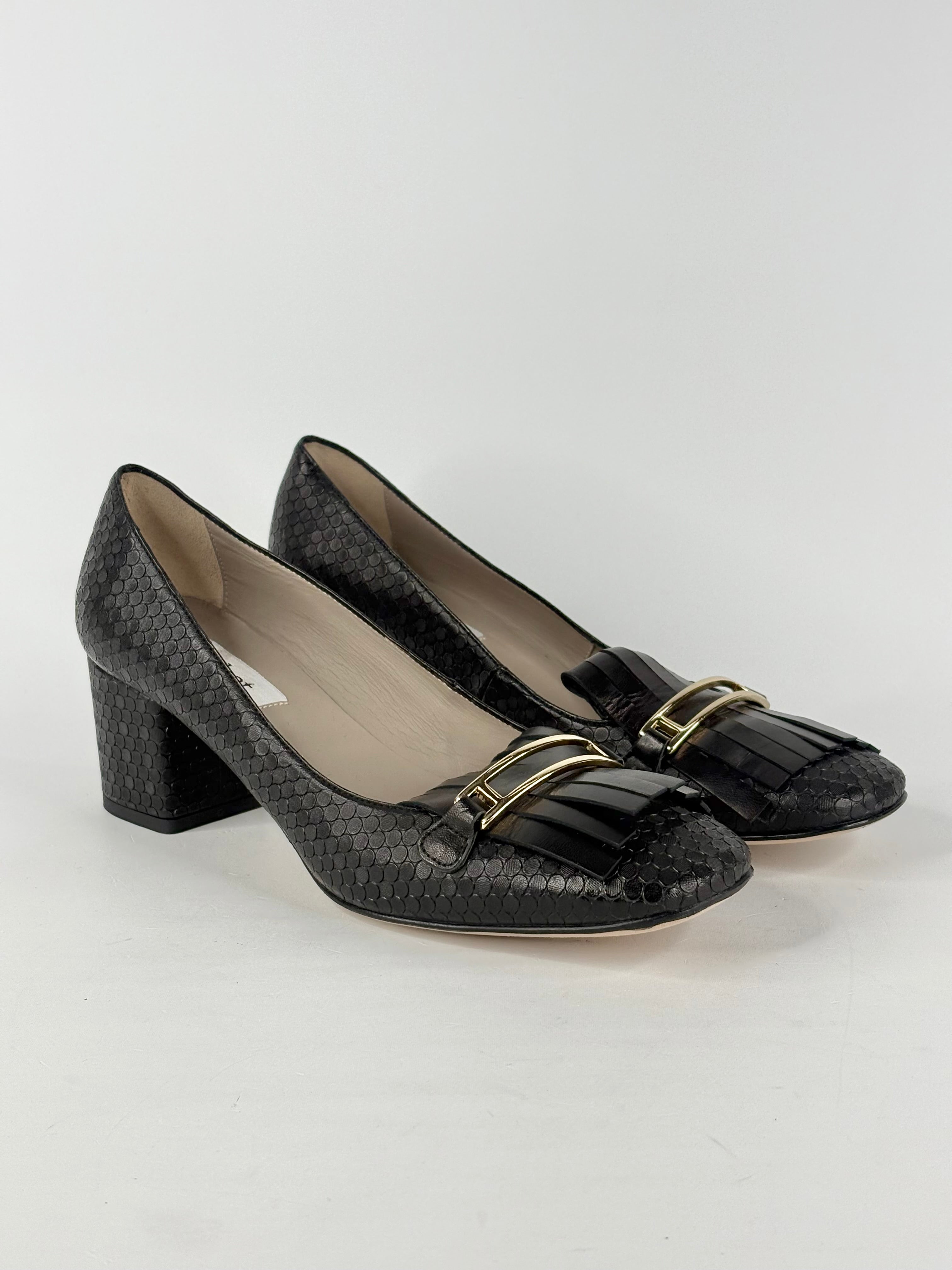 Habbot Black Leather Scaly Loafer-Pumps - EU40