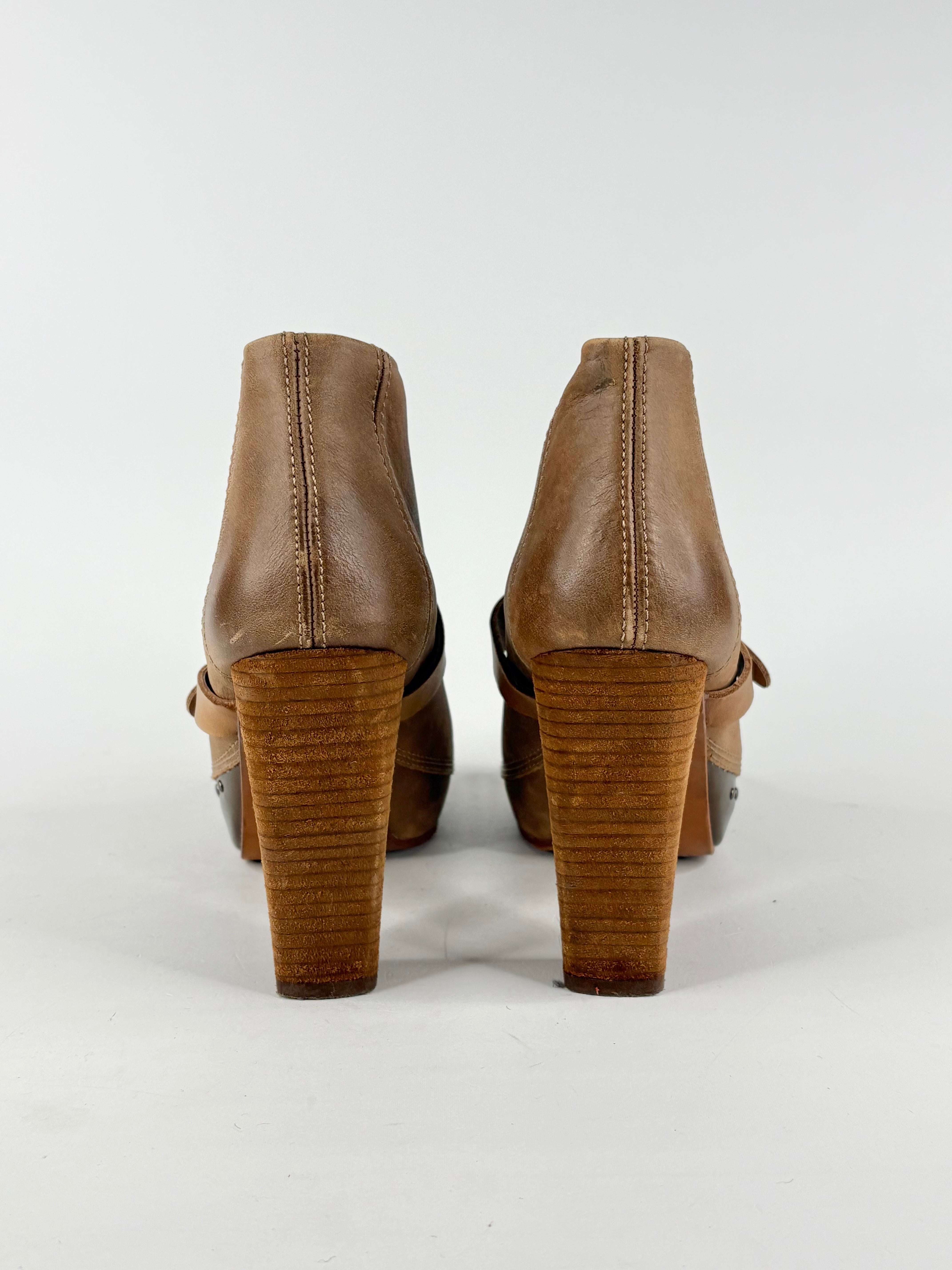 Diesel Tan Leather Peep-Toe Ankle Boots - EU41