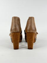 Diesel Tan Leather Peep-Toe Ankle Boots - EU41
