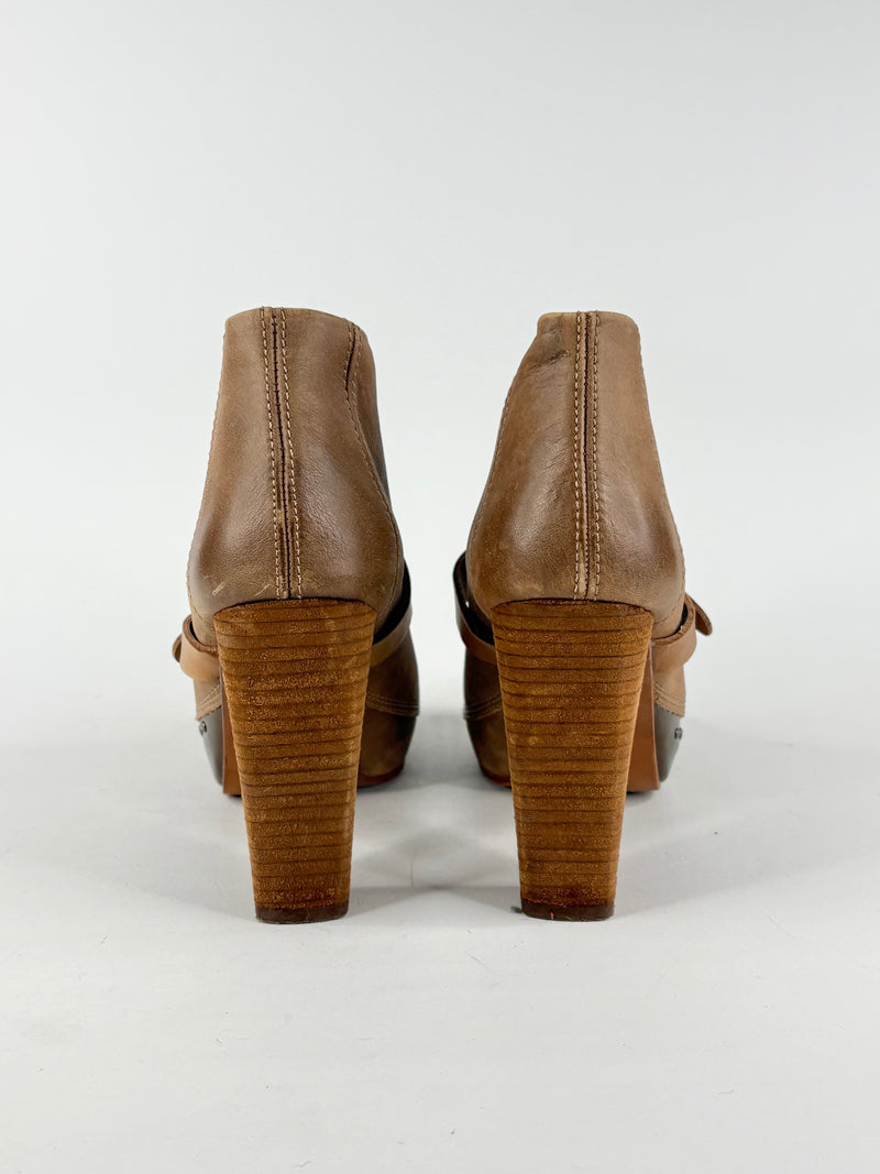 Diesel Tan Leather Peep-Toe Ankle Boots - EU41