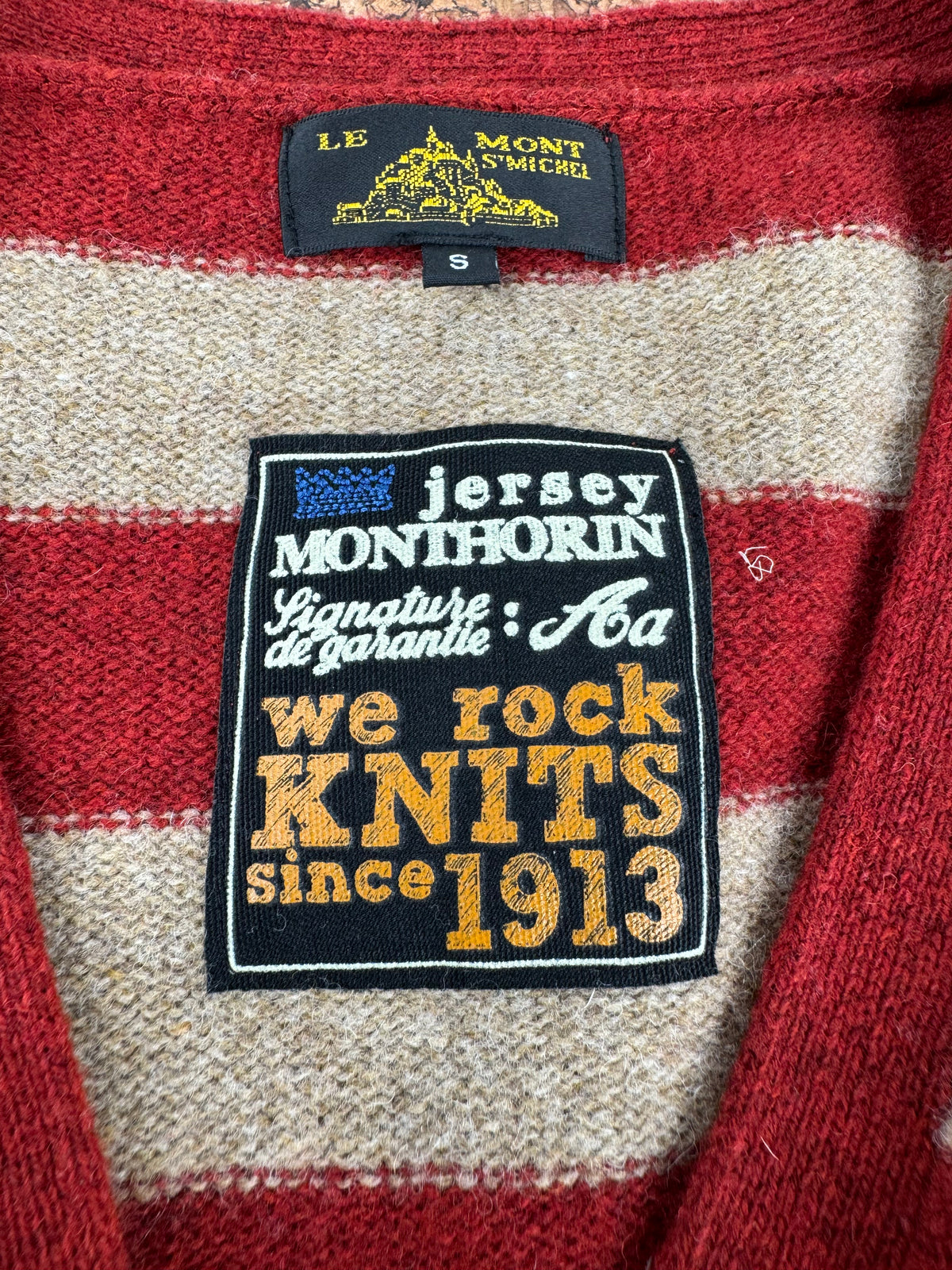 Vintage Le Mont Michael Deep Orange & Oatmeal Striped Wool Cardigan - AU8/10