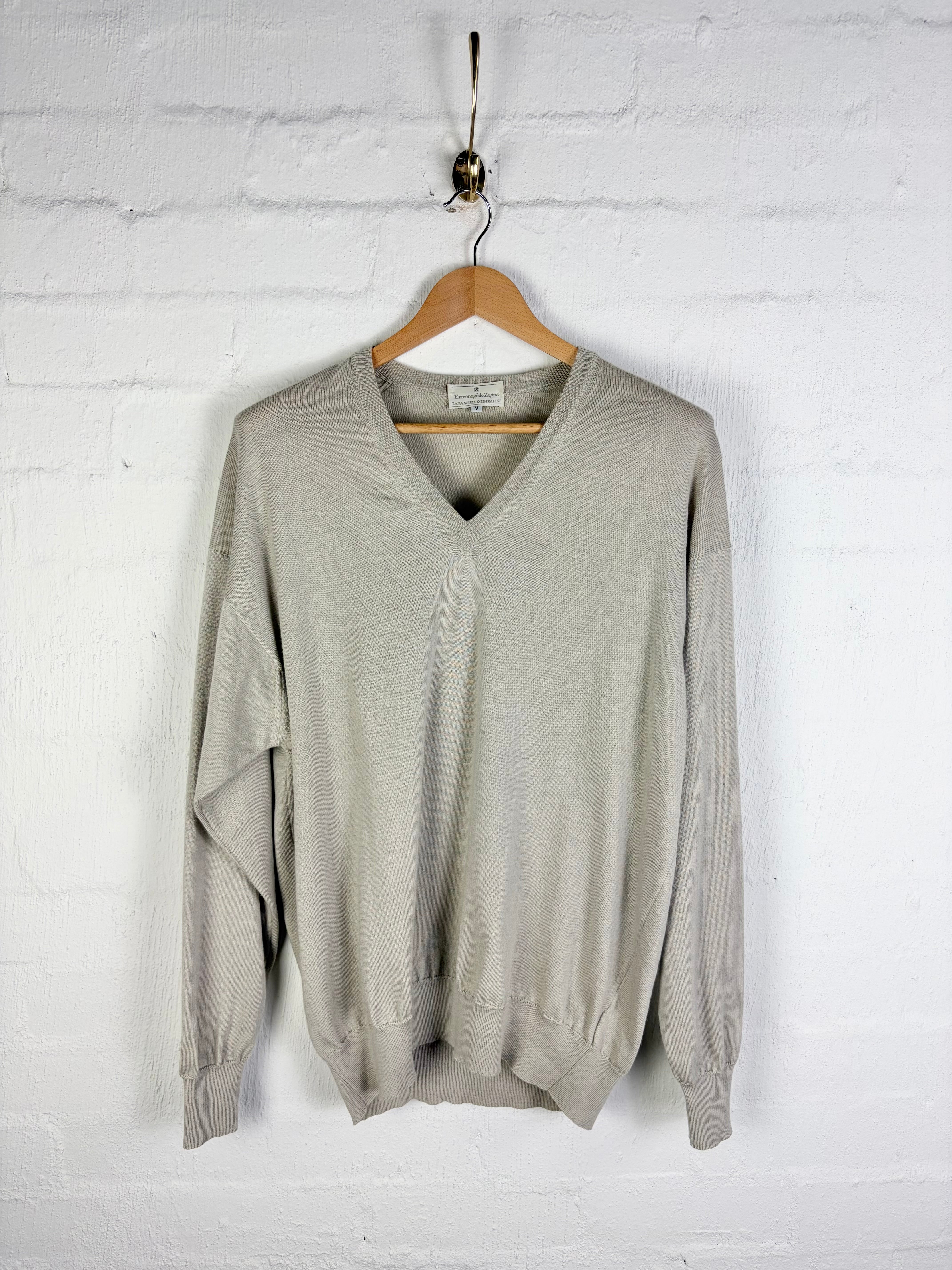 Ermenegildo Zegna Cement Merino V-Neck Sweater - L