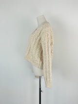 Husk Cable Knit Cream Alpaca & Wool Blend Cropped Sweater - AU8