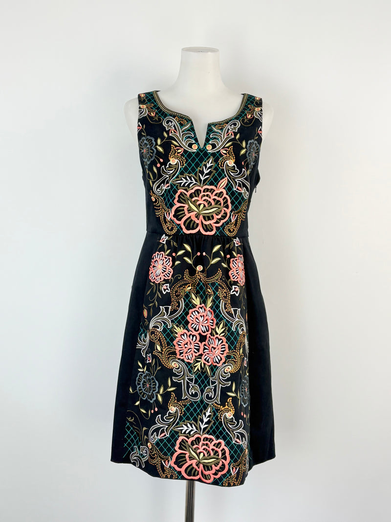 Moulinette Soeurs Black Embroidered-Pattern Midi Dress - AU6/8
