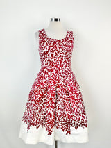 Oscar de la Renta P17 Red & White Pattern Cotton Midi Dress - AU12