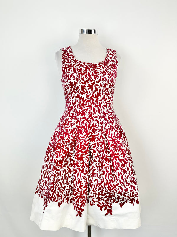 Oscar de la Renta P17 Red & White Pattern Cotton Midi Dress - AU12
