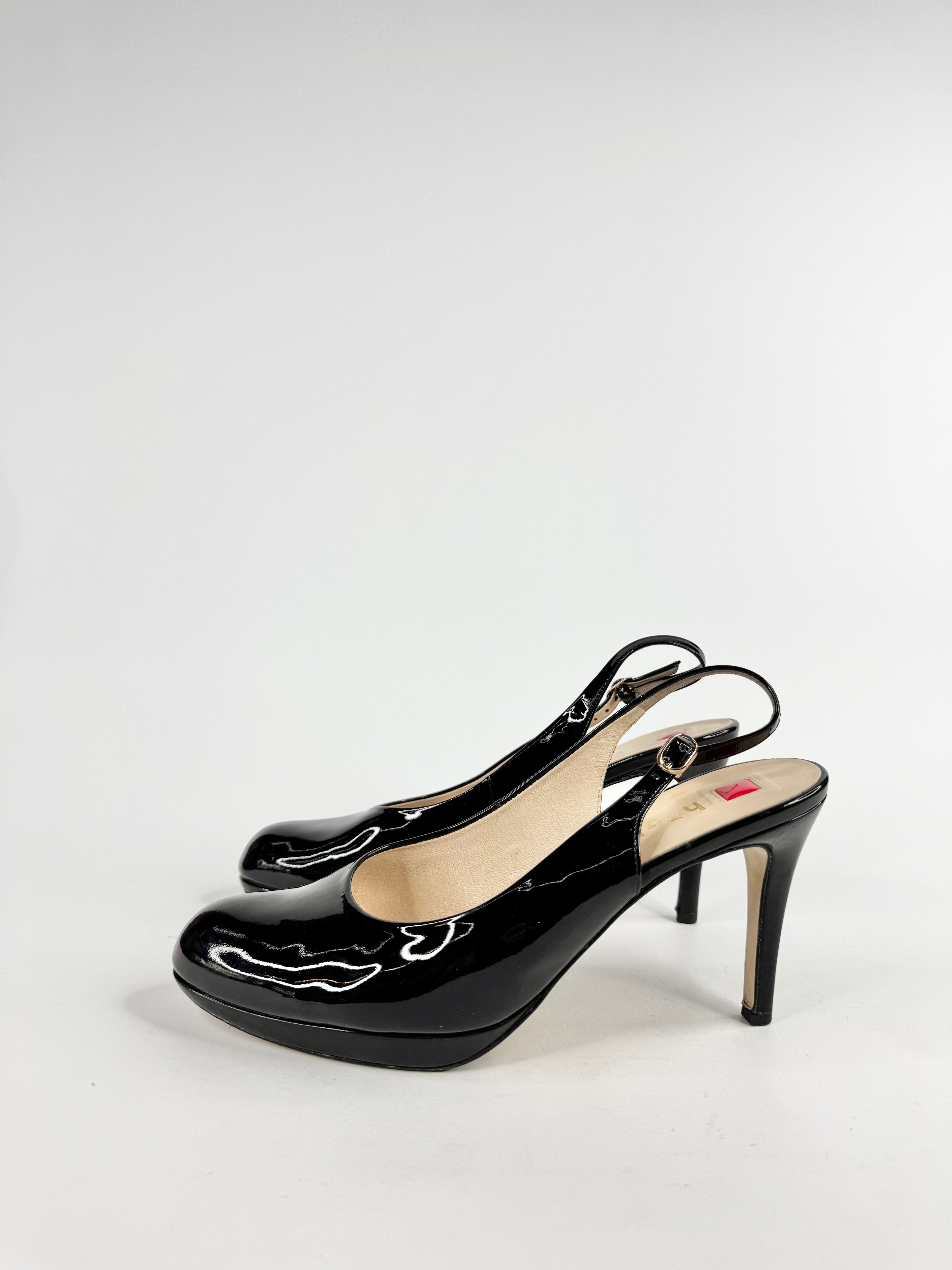 Hogl Black Patent Leather Stiletto Sling Backs - EU38