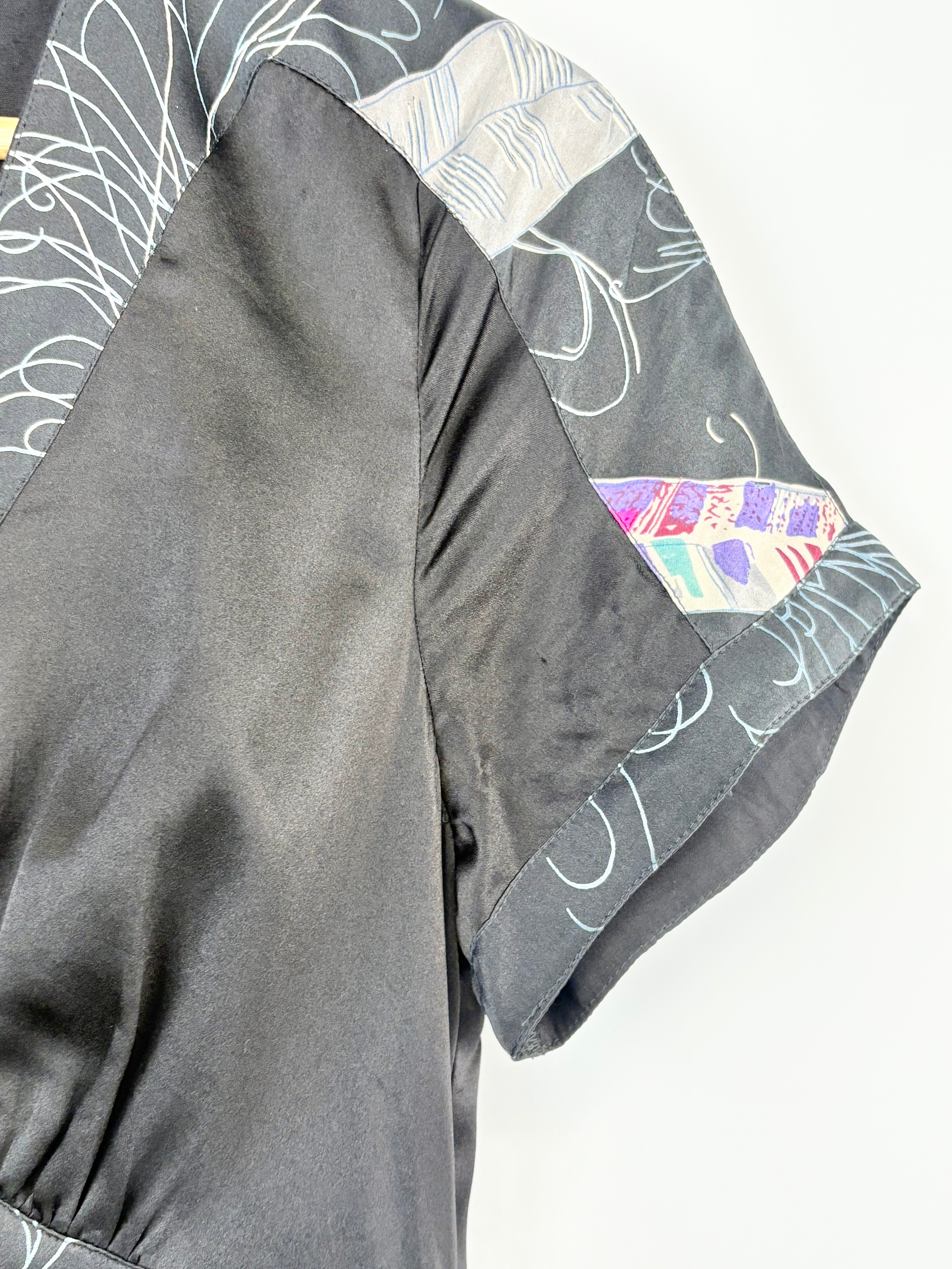 Fleur Wood Black Silk & Patterned Midi Dress - AU10