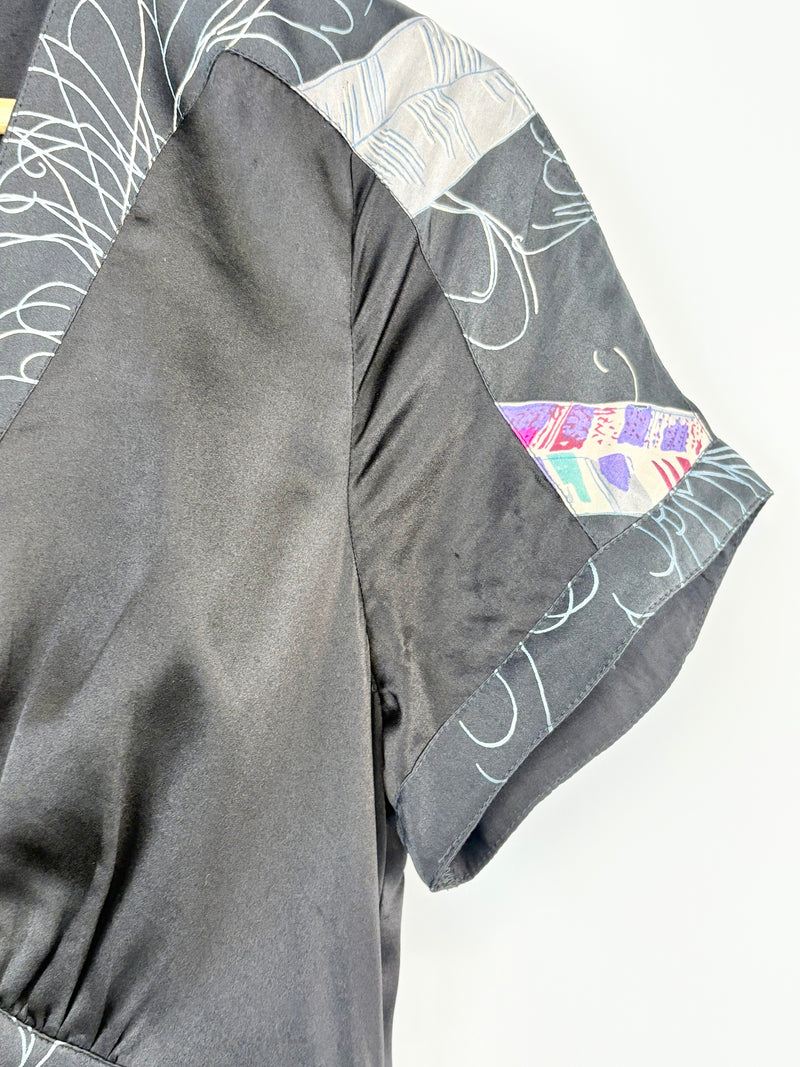Fleur Wood Black Silk & Patterned Midi Dress - AU10