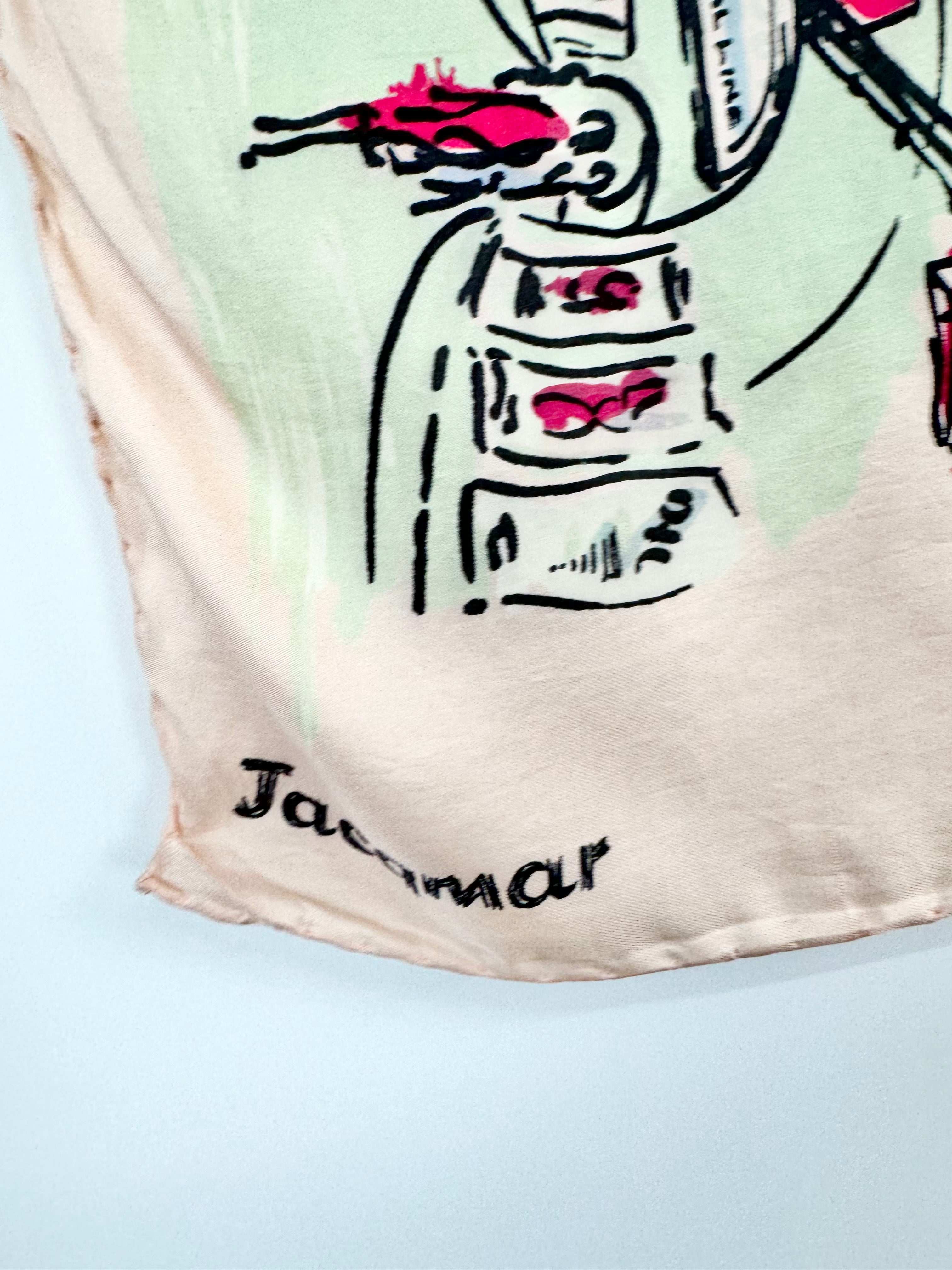 Vintage Jacqmar Pink London Sketchbook Silk Scarf