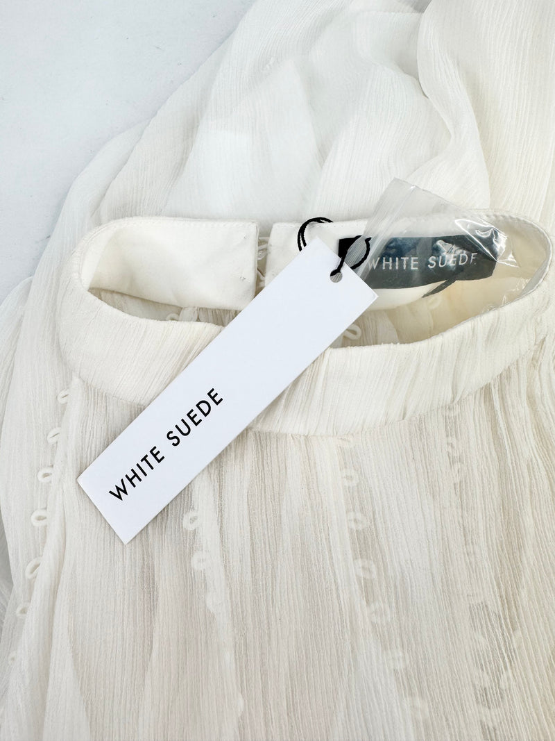 White Suede 'Silk X Blouse' NWT - AU12