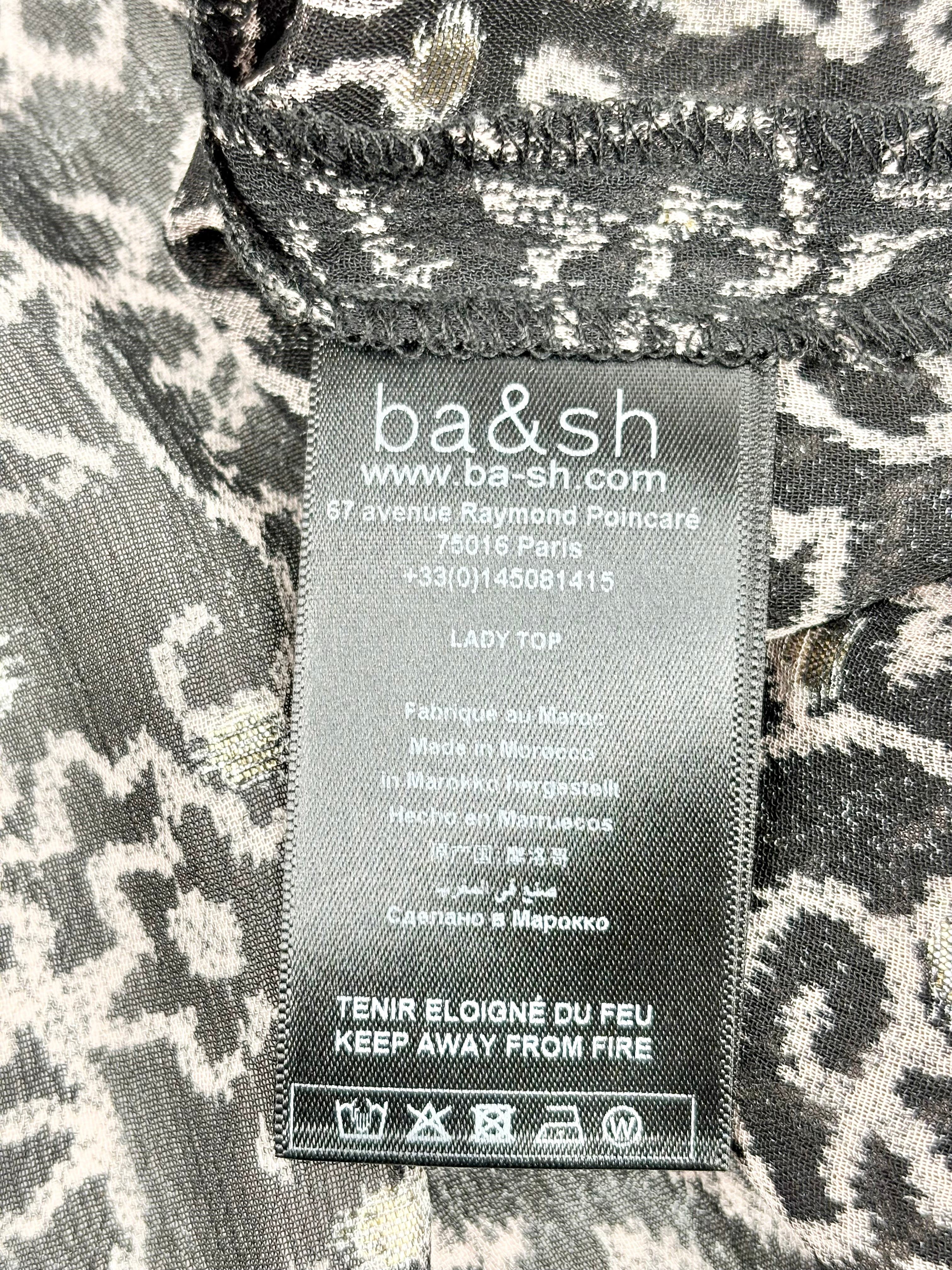 Ba&sh Sheer Black & Shimmering Gold Long-Sleeve Top - AU12