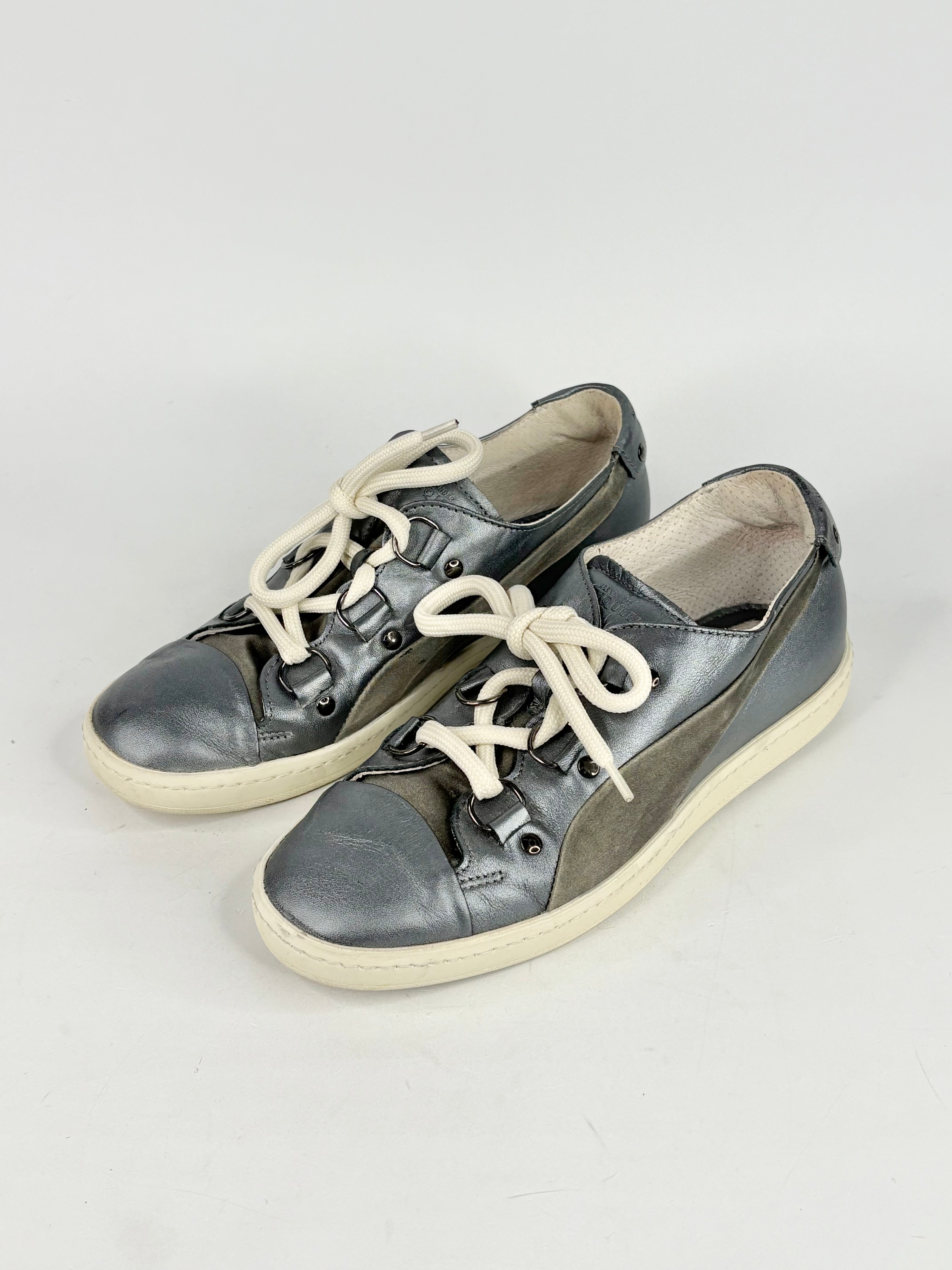 Alexander McQueen x Puma Metallic Gunmetal Grey Leather Sneakers - EU37