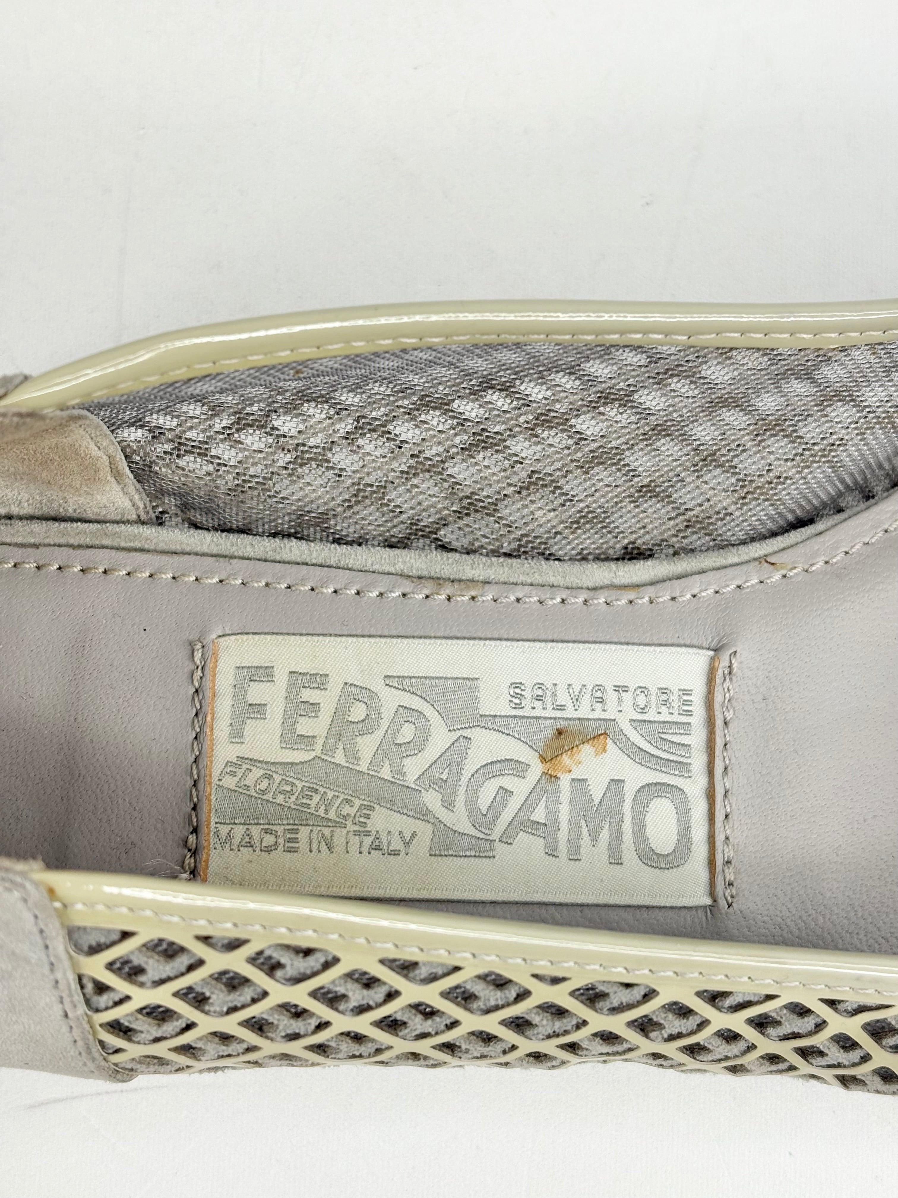 Salvatore Ferragamo Grey Mesh & Suede Bow Flats - EU35