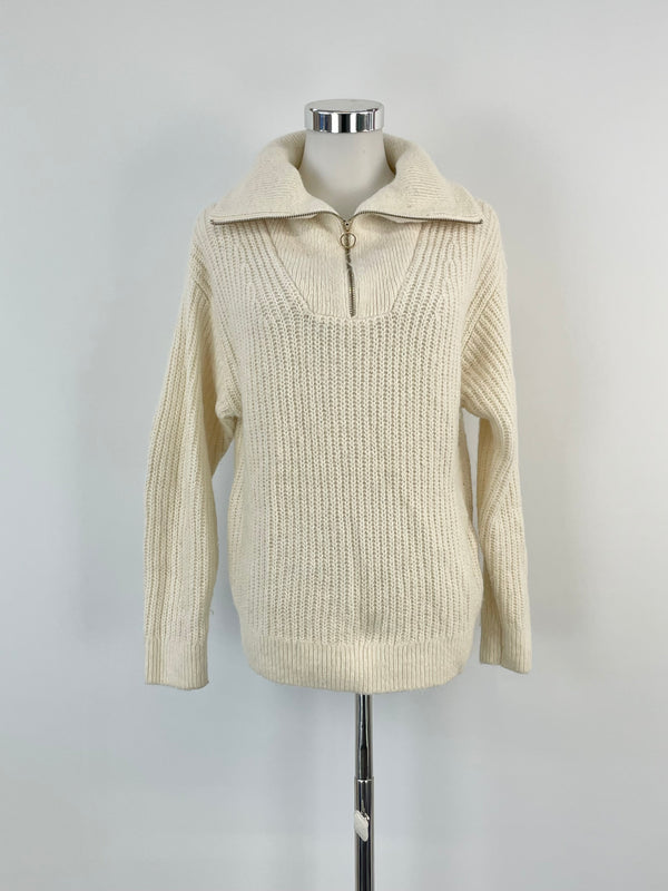 Reiss Cream Ribbed Zip Neck 'Safia' Sweater - AU8