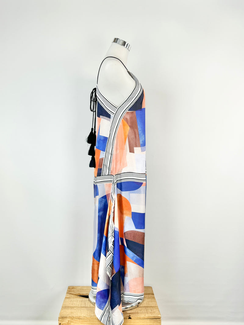 Acler Orange & Blue Abstract Pattern Halter Neck Maxi Dress - AU6