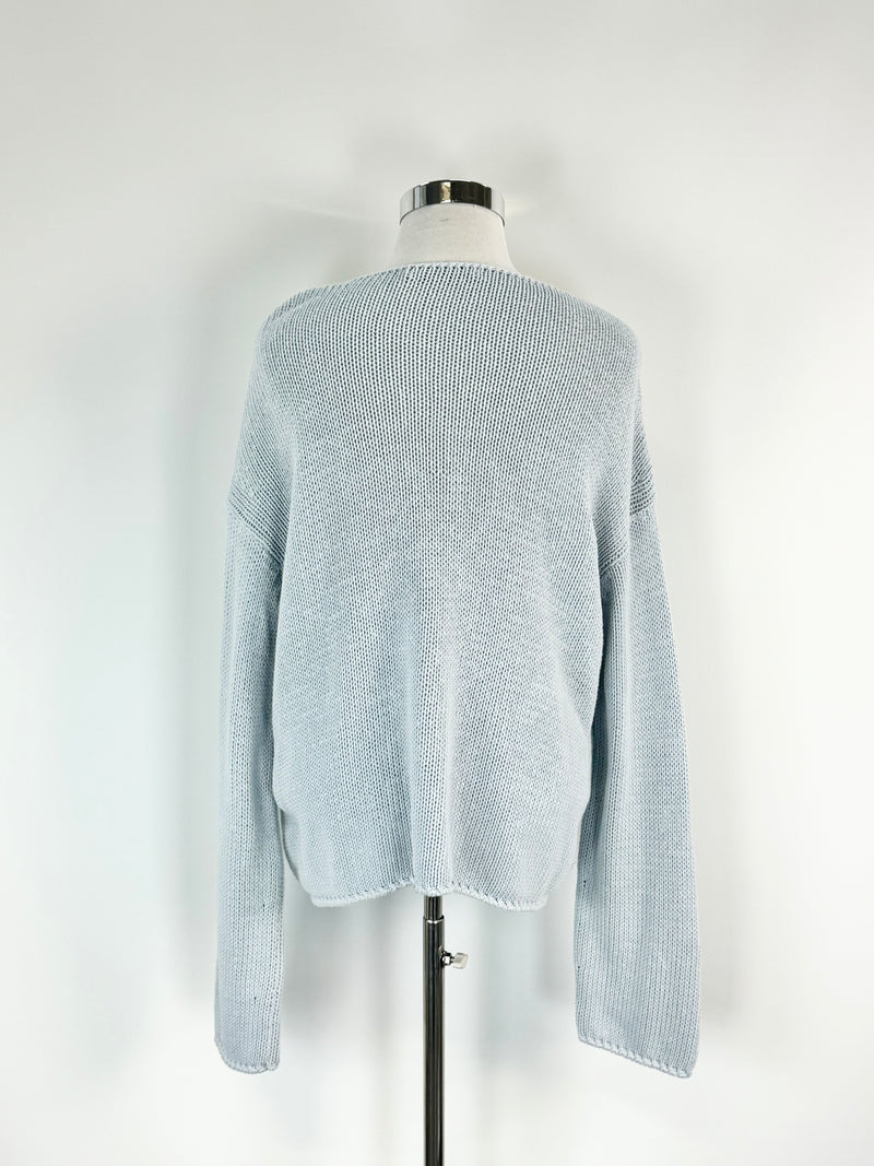 Another Tomorrow Dusty Blue Draped Knit Sweater - AU10