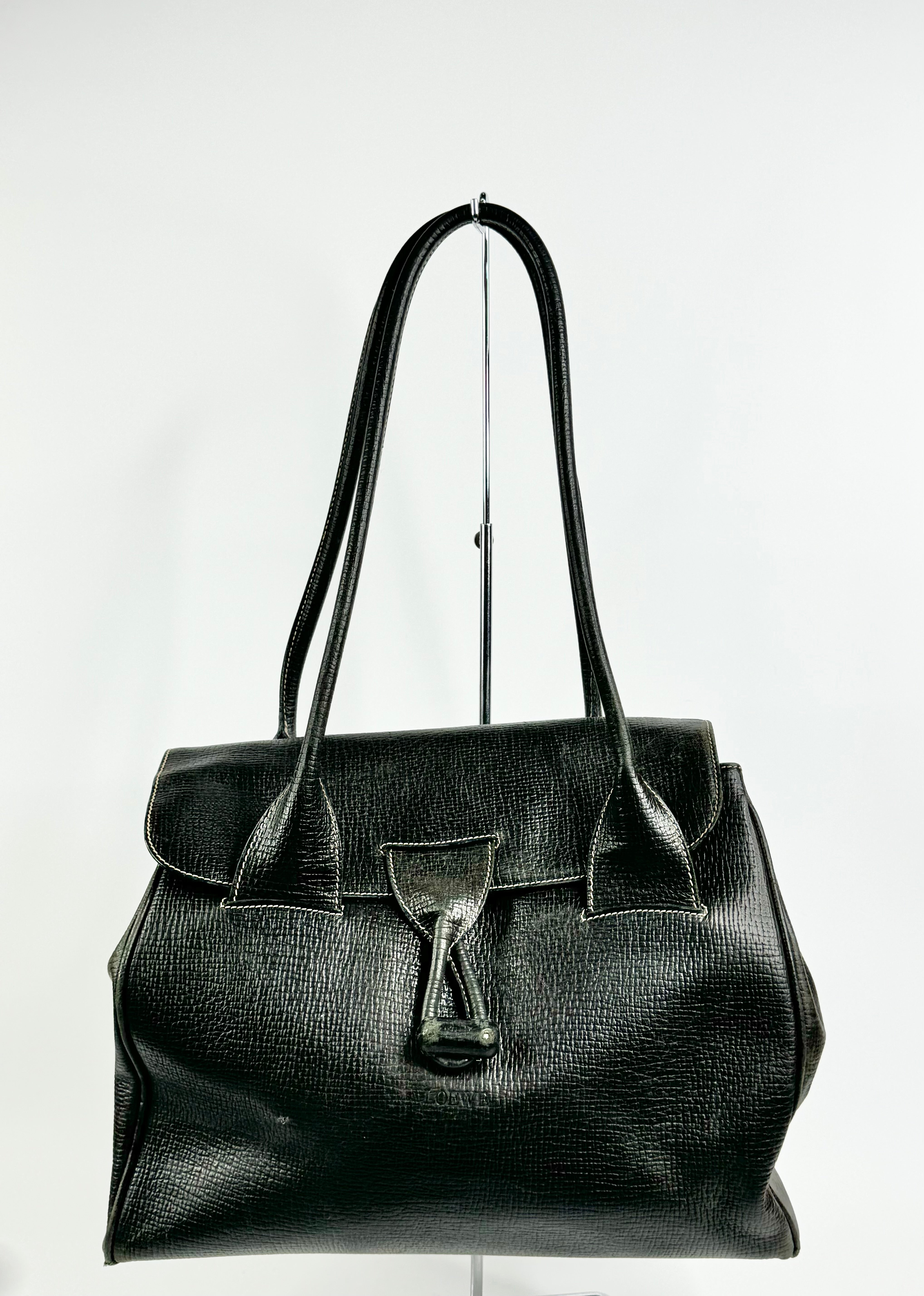 Vintage Loewe Black Leather Shoulder Bag
